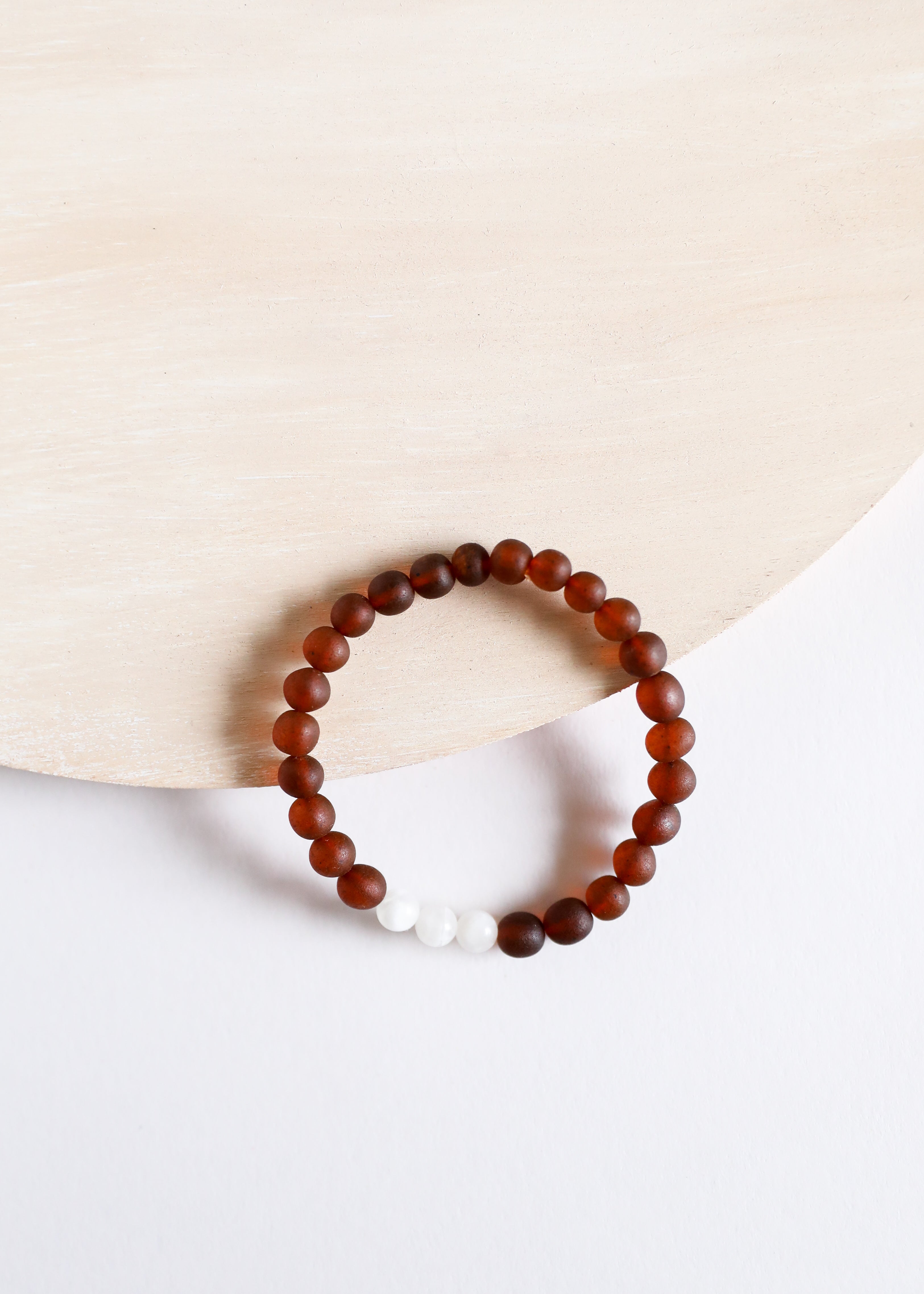 CanyonLeaf Raw Cognac Baltic Amber + Moonstone || Adult Bracelet — main product shot