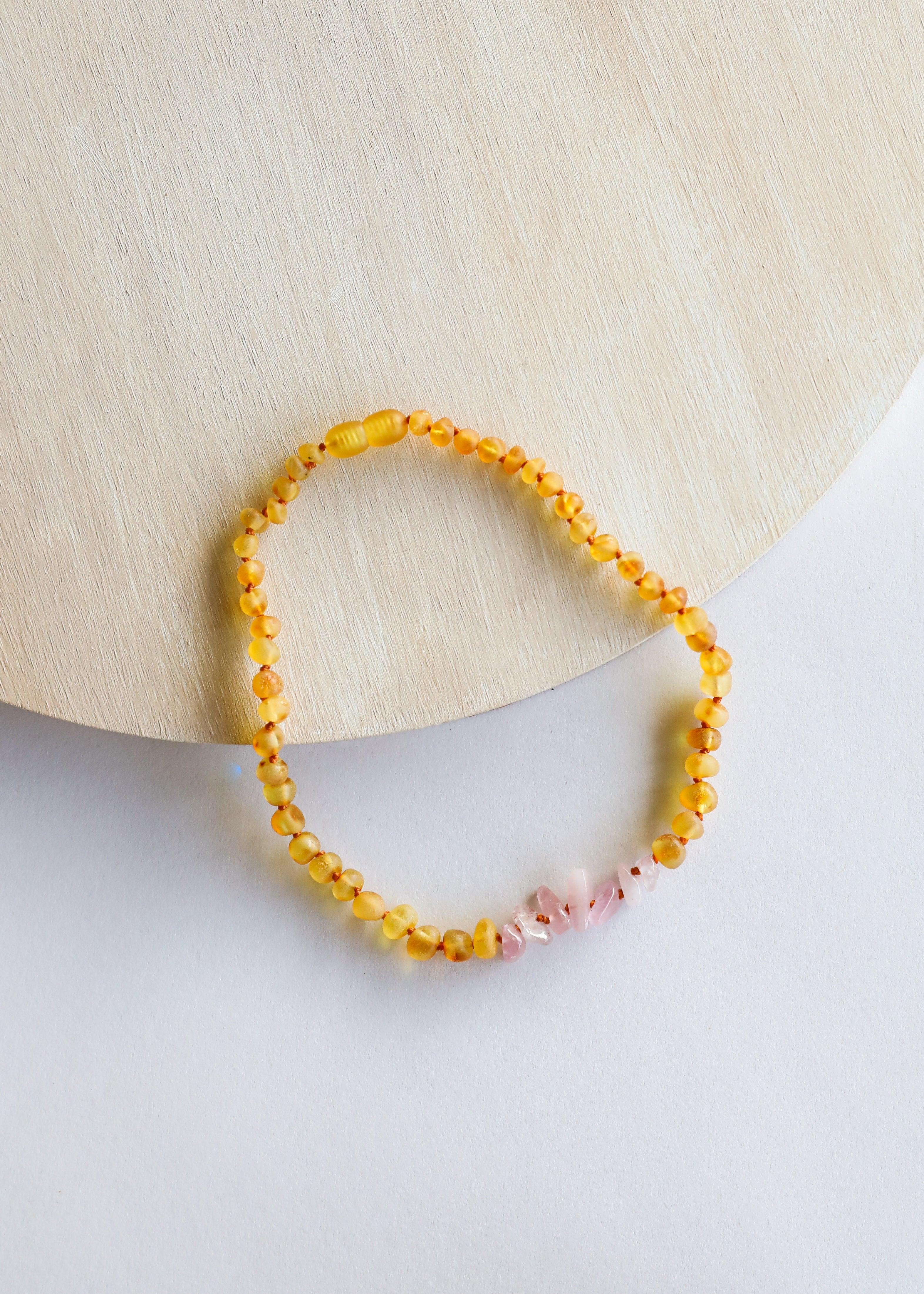 CanyonLeaf Raw Honey Baltic Amber + Raw Rose Quartz || Necklace — main product shot