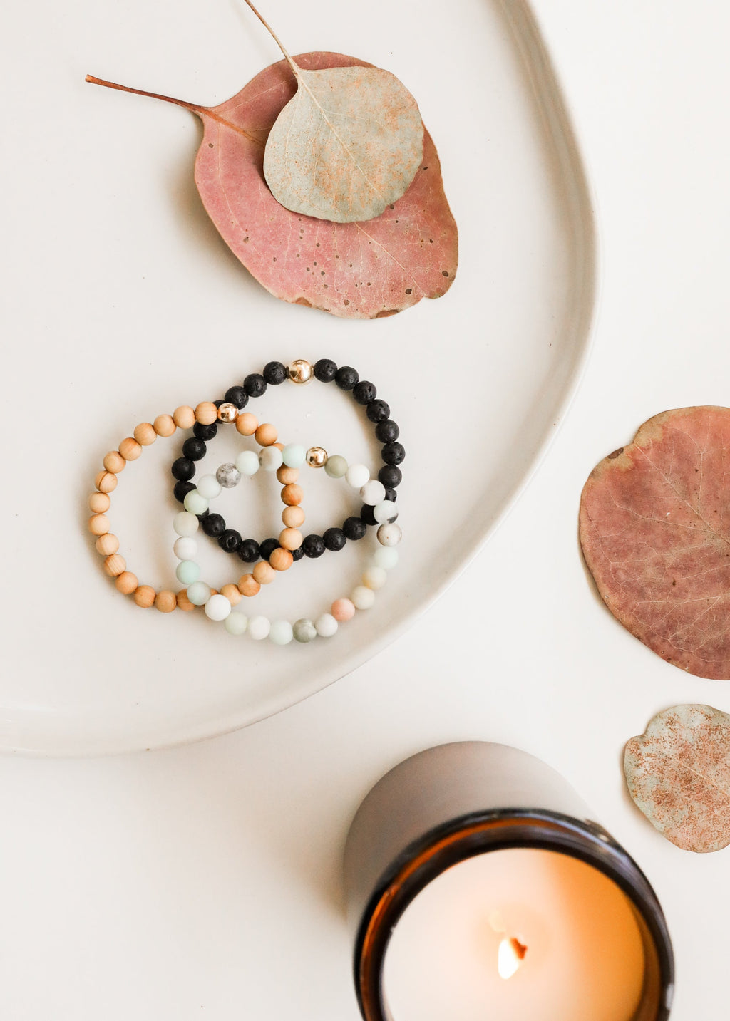 CanyonLeaf Cypress Wood + 14K Gold Filled || Beaded Stretch Bracelet — alternative angle