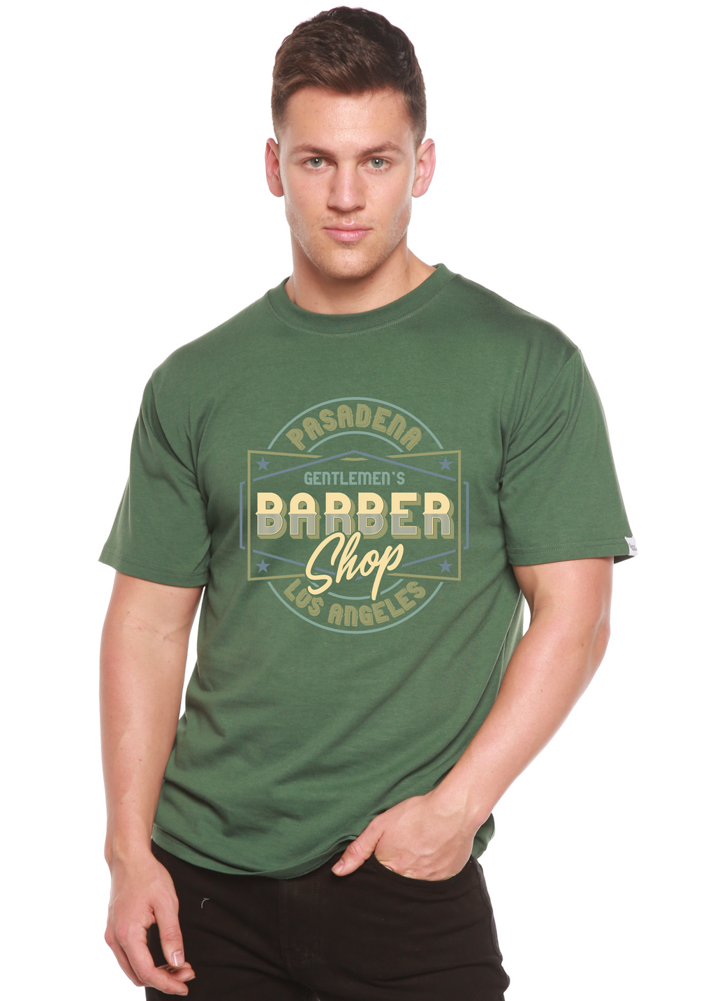 Spun Bamboo Gentlement's Barber Shop Men's Bamboo Viscose/Organic Cotton Short Sleeve Graphic T-Shirt — alternative angle