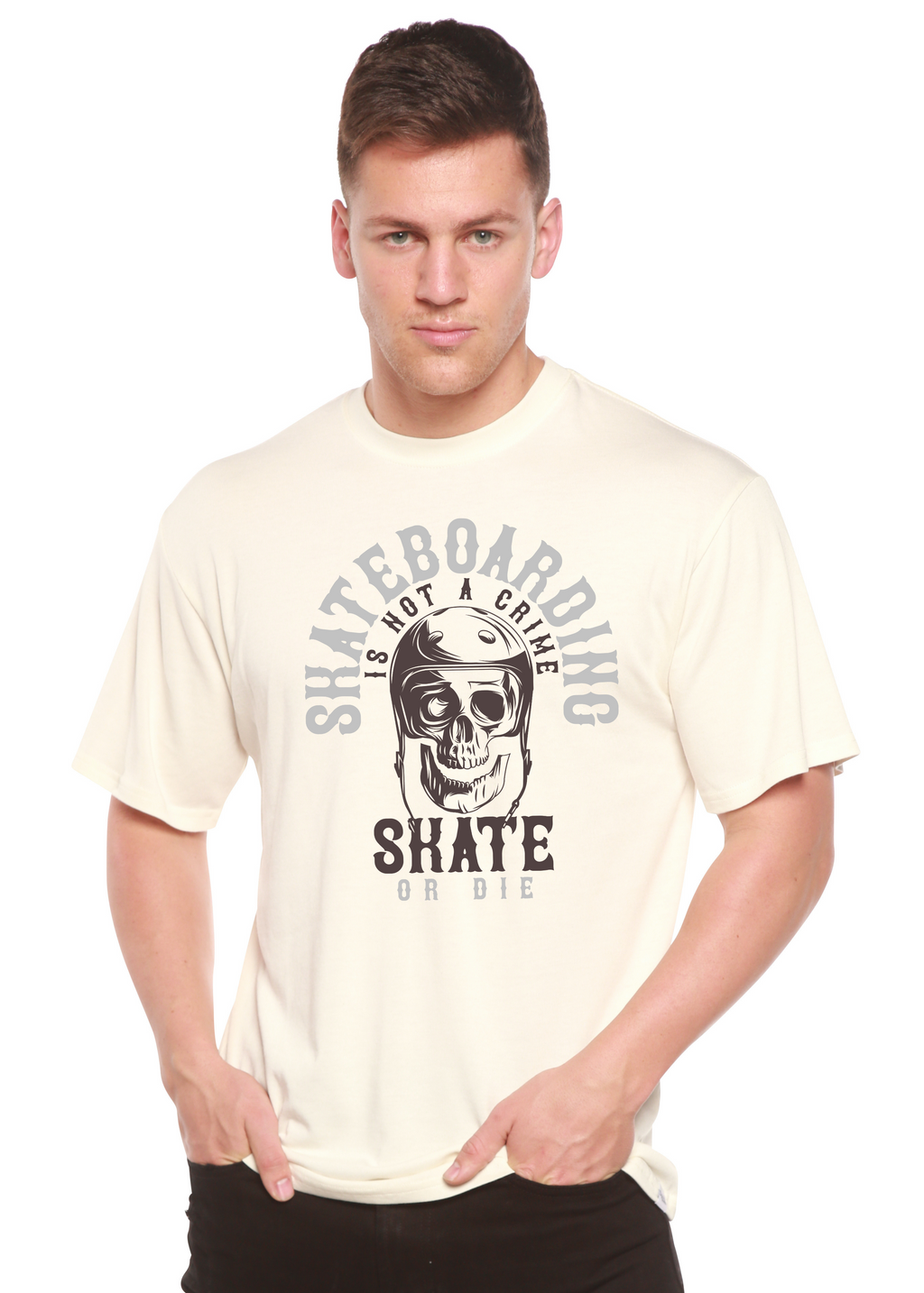 Spun Bamboo Skate Boarding Men's Bamboo Viscose/Organic Cotton Short Sleeve Graphic T-Shirt — detail close-up
