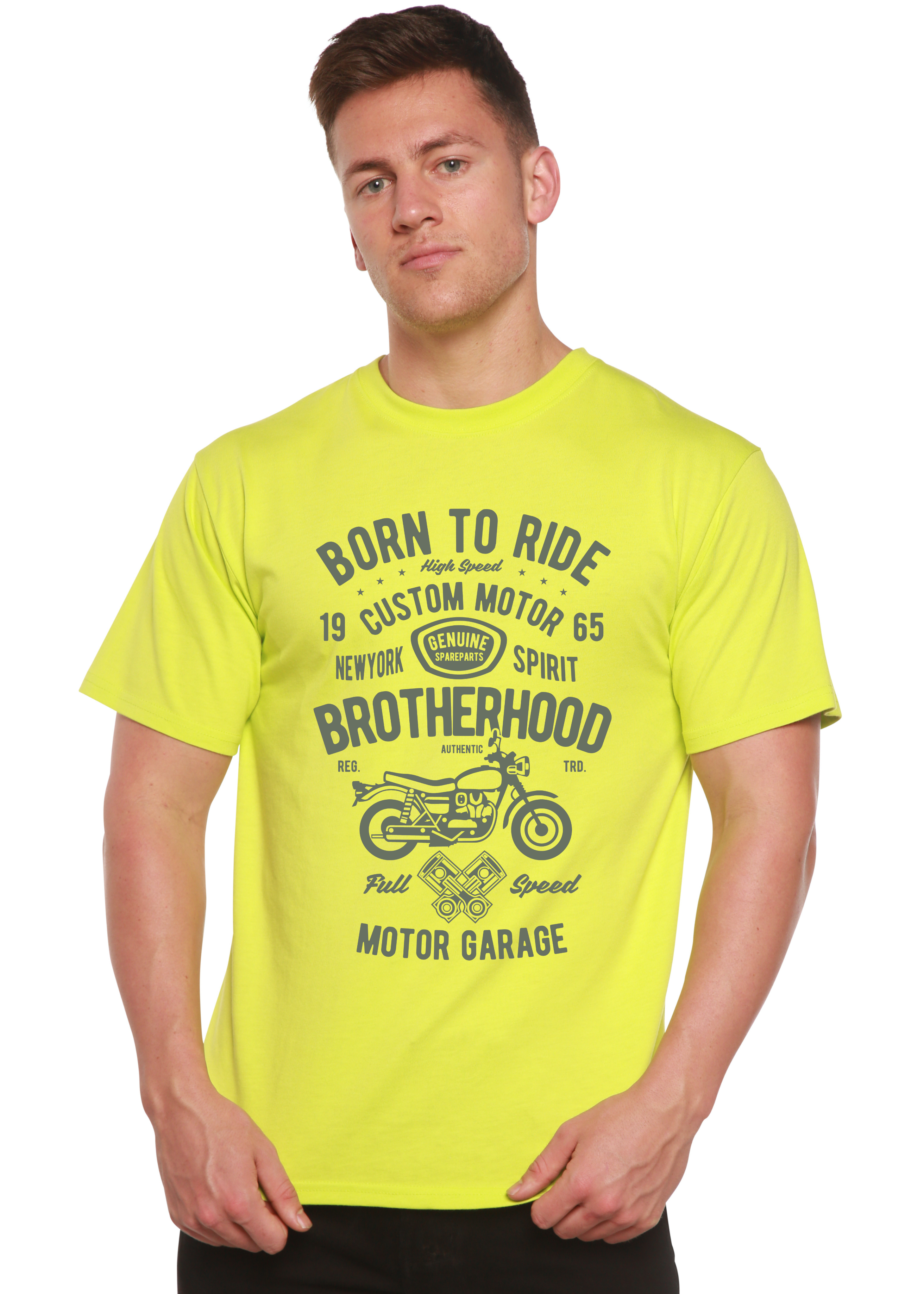 Spun Bamboo Motorcycle Brotherhood Men's Bamboo Viscose/Organic Cotton Short Sleeve Graphic T-Shirt — detail close-up