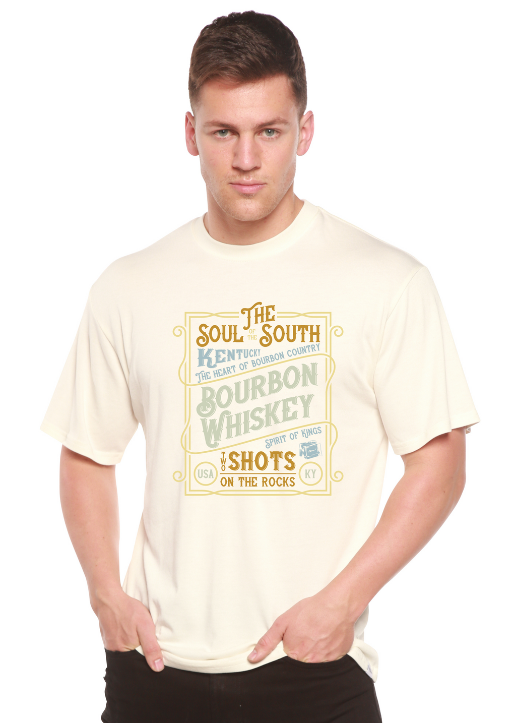 Spun Bamboo Bourbon Whiskey Men's Bamboo Viscose/Organic Cotton Short Sleeve Graphic T-Shirt — back view