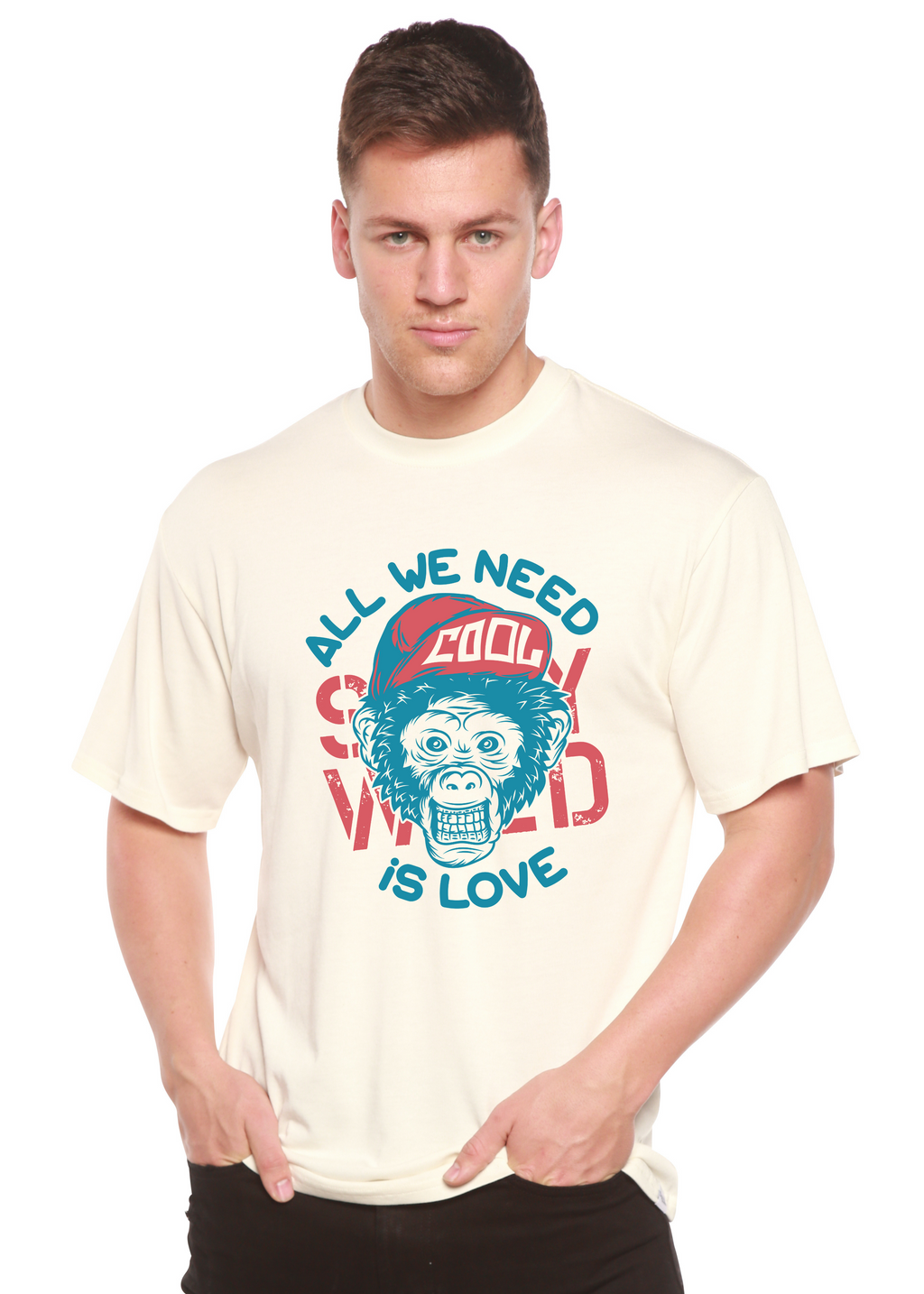 Spun Bamboo All We Need is Love Men's Bamboo Viscose/Organic Cotton Short Sleeve Graphic T-Shirt — alternative angle
