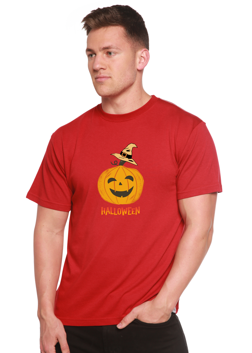 Spun Bamboo Halloween Pumpkin Unisex Bamboo Viscose/Organic Cotton Short Sleeve Graphic T-Shirt — color detail