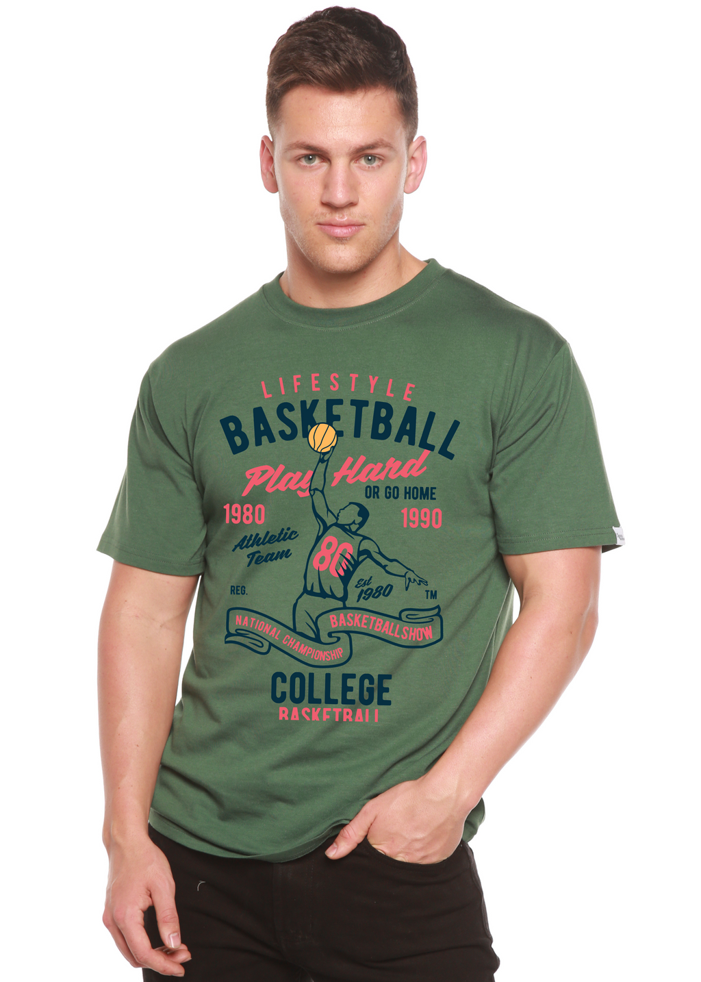 Spun Bamboo Life Style Basketball Men's Bamboo Viscose/Organic Cotton Short Sleeve Graphic T-Shirt — back view