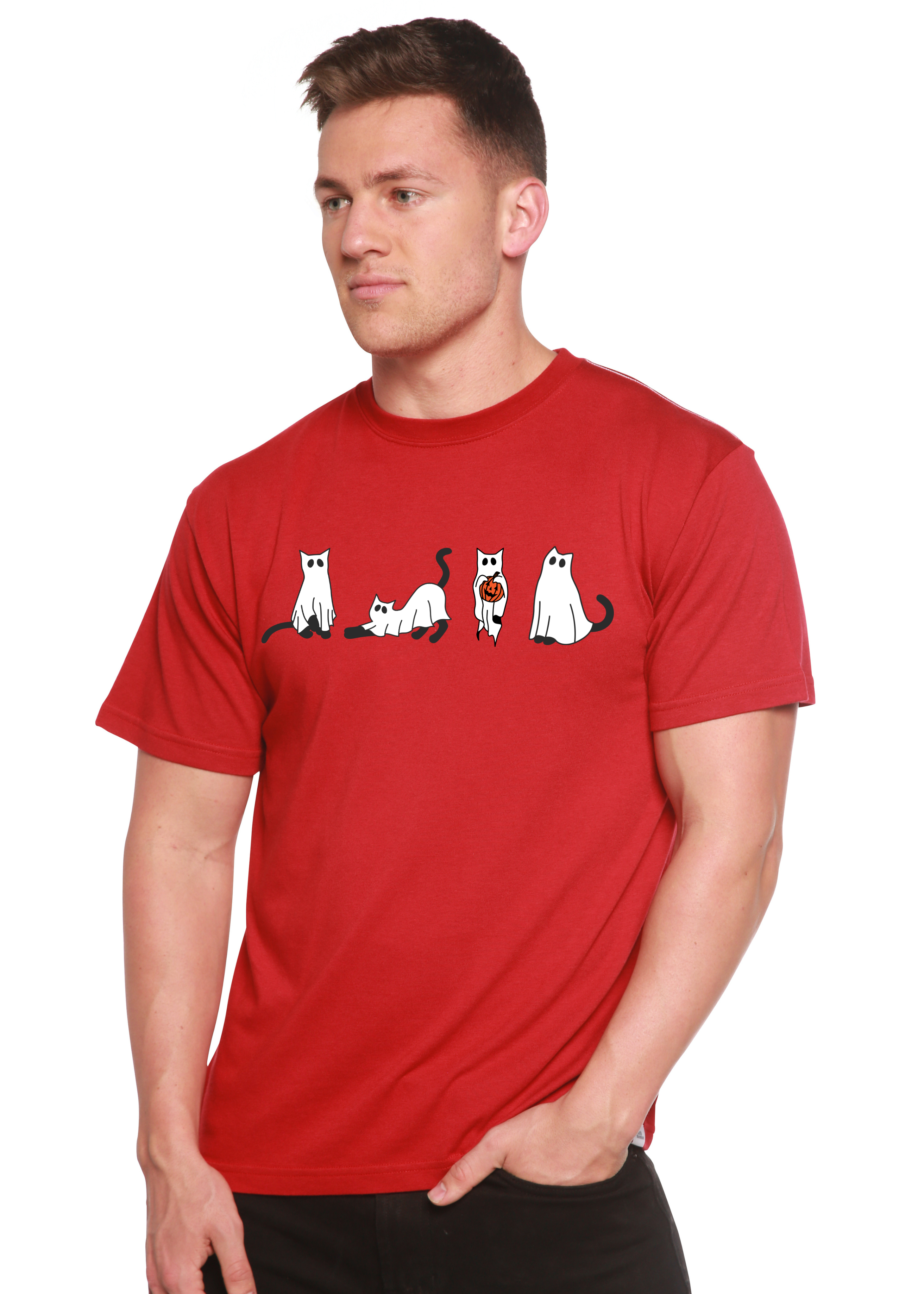 Spun Bamboo Halloween Cats Men's Bamboo Viscose/Organic Cotton Short Sleeve Graphic T-Shirt — alternative angle