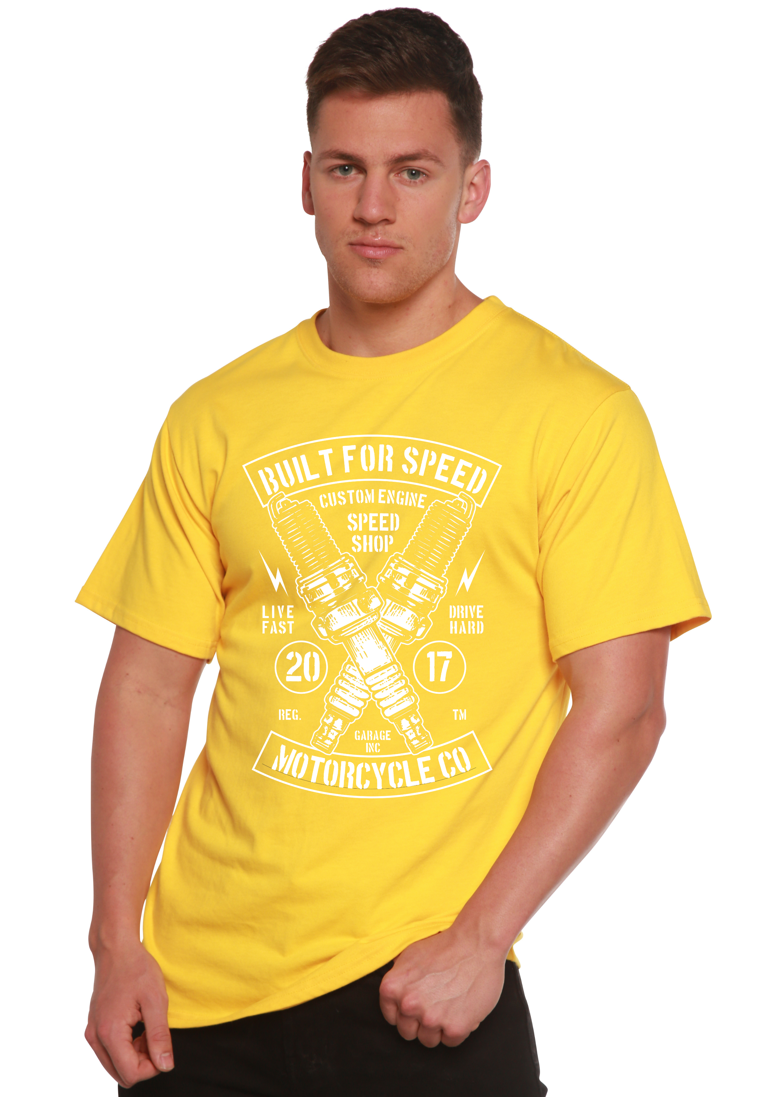 Spun Bamboo Built For Speed Men's Bamboo Viscose/Organic Cotton Short Sleeve Graphic T-Shirt — in-use photo