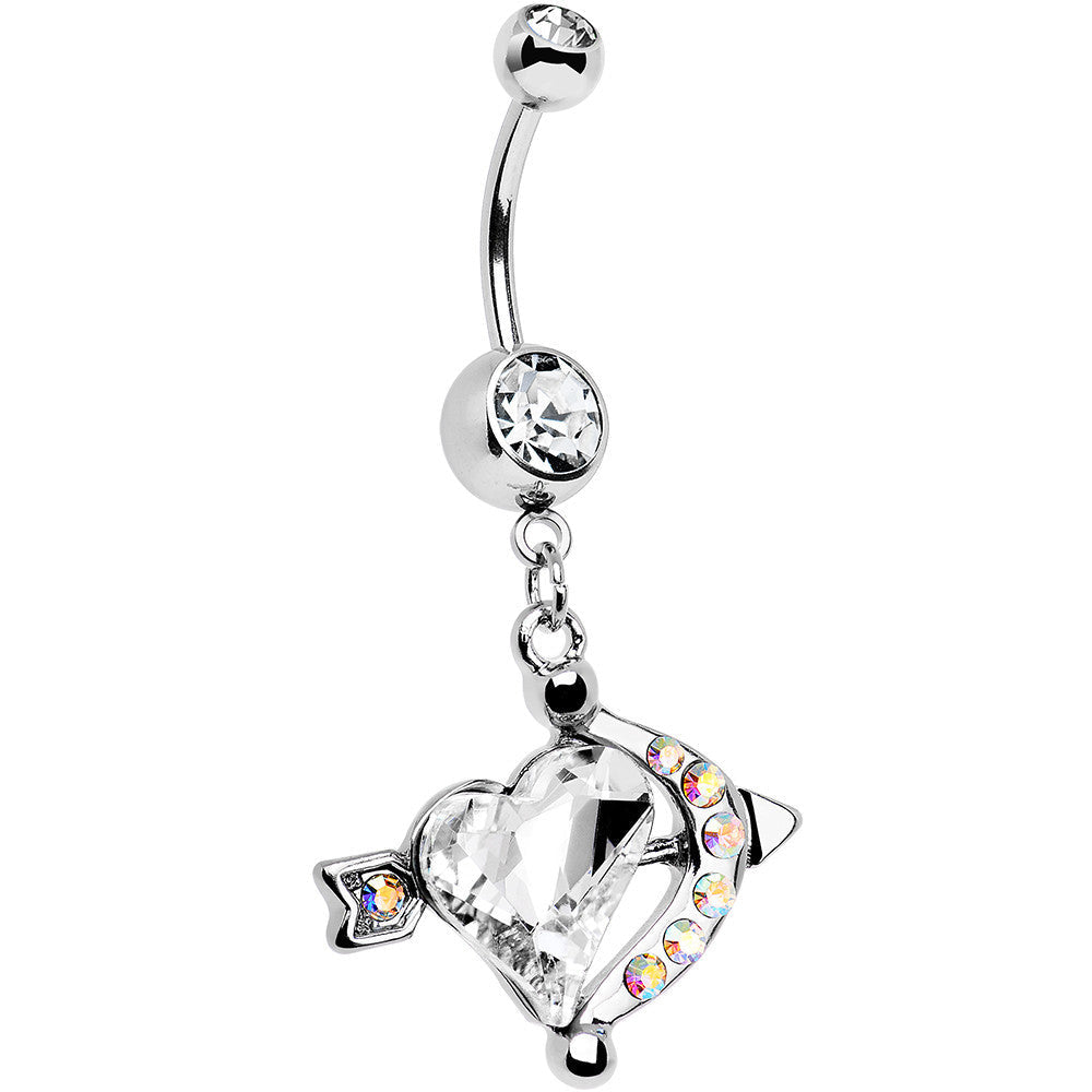 BodyCandy Clear Aurora Gem Cupids Aim Arrow and Heart Dangle Belly Ring — main product shot