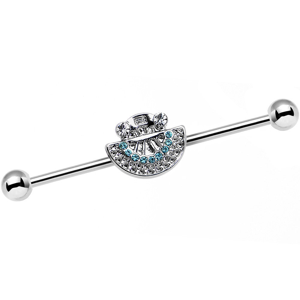 BodyCandy 14G Blue Zircon Gem Aztec Tribal Fan industrial Barbell 38mm — main product shot
