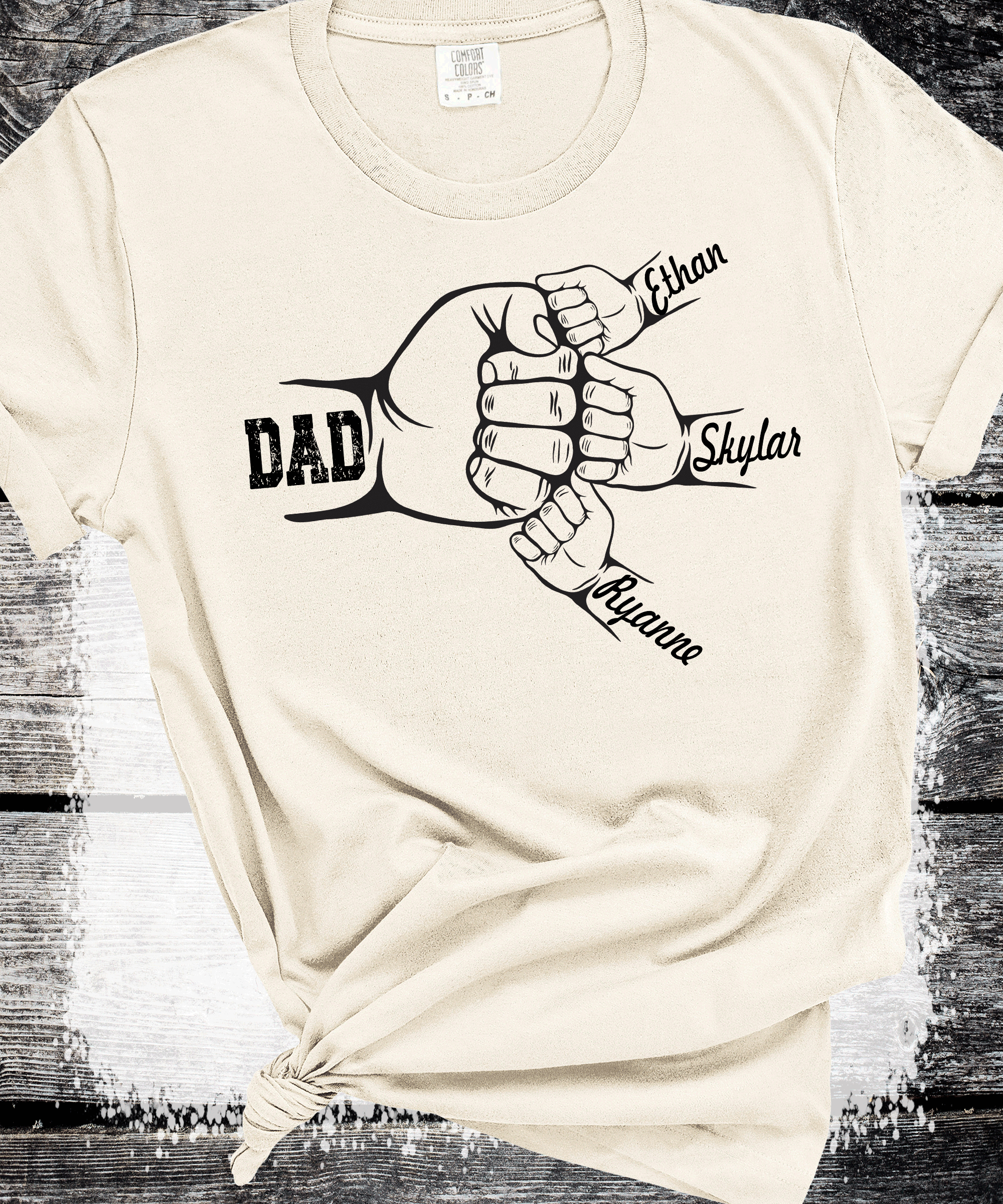 A Blessed Texas Mess Boutique Comfort Colors®  Custom Dad Shirt with Kid Names, Father's Day Gift, New Dad… — main product shot