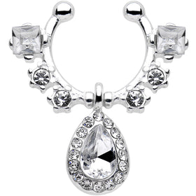 Clear Gem Silhouette Dangle Clip On Septum