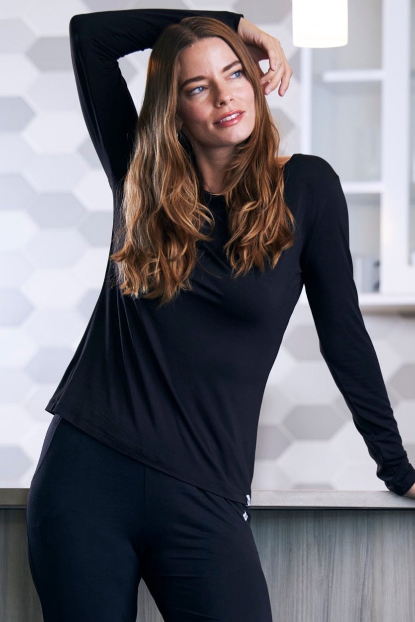 Spun Bamboo Women's Bamboo Lounge Long Sleeve T-Shirt — detail close-up