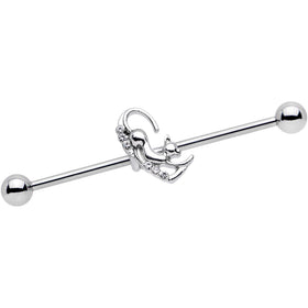 14G Clear Gem Half Heart Kitten Industrial Barbell 38mm