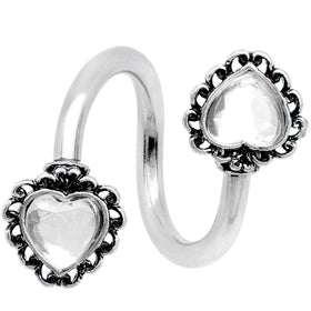 Clear Gem Hearts on Hearts Spiral Twister Belly Ring