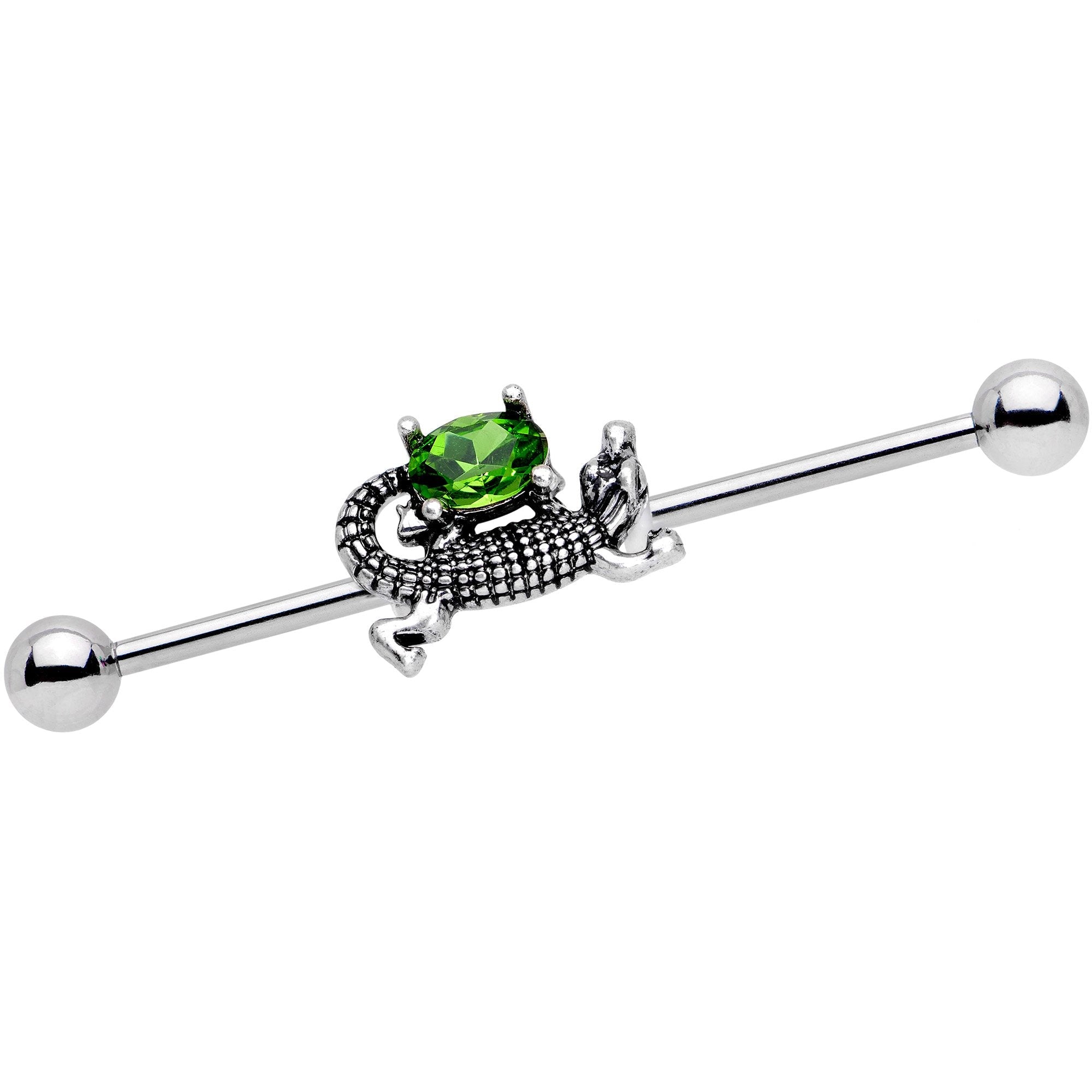 BodyCandy Green Gem Glitzy Go Gator Industrial Barbell 38mm — main product shot