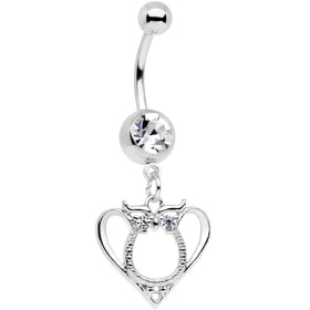 Clear Gem Owl Valentines Day Heart Dangle Belly Ring