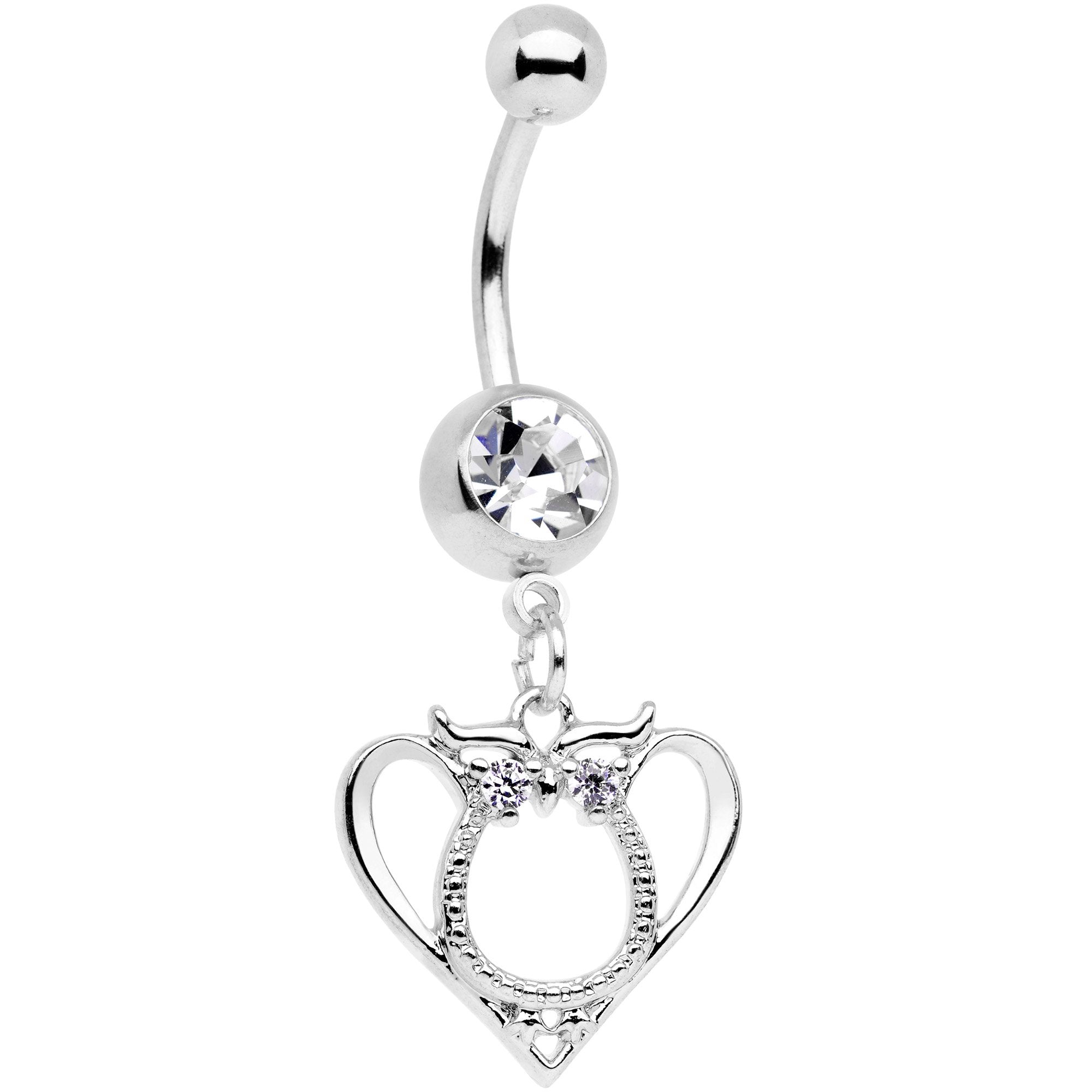 BodyCandy Clear Gem Owl Valentines Day Heart Dangle Belly Ring — main product shot