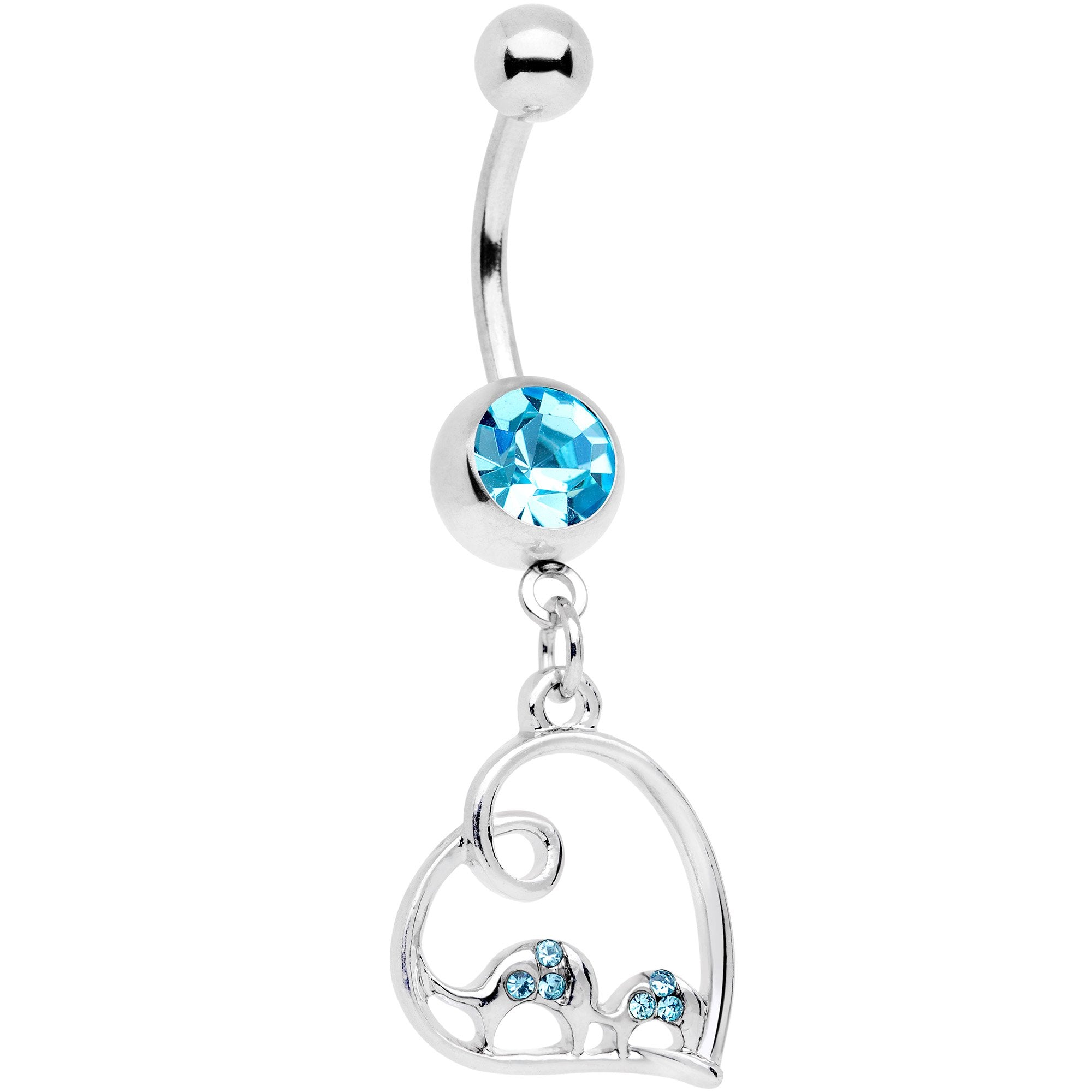 BodyCandy Aqua Gem Swirling Heart Cluster Dangle Belly Ring — main product shot