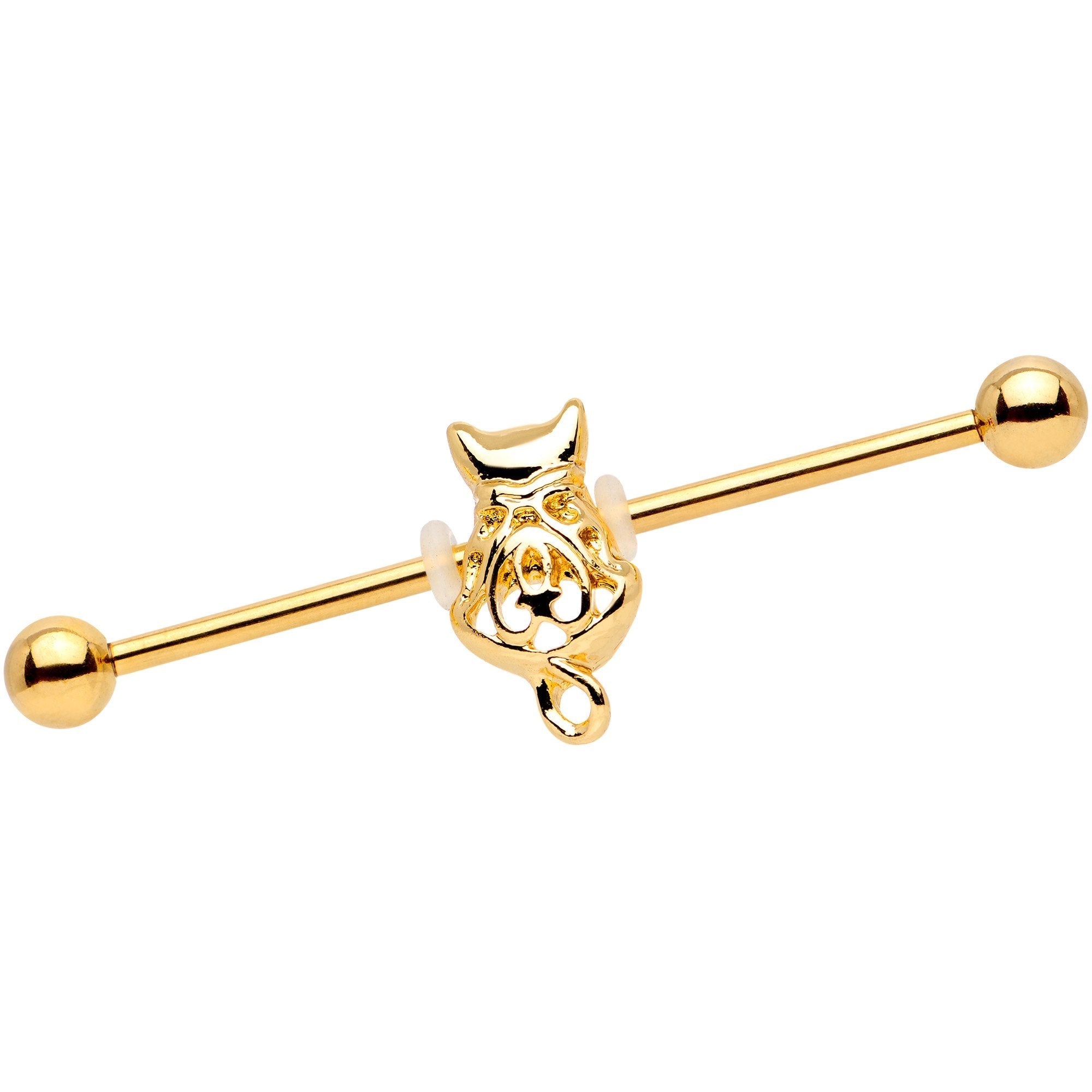BodyCandy Gold Tone Anodized Luck Be A Kitty Cat Tonight Industrial Barbell 38mm — main product shot