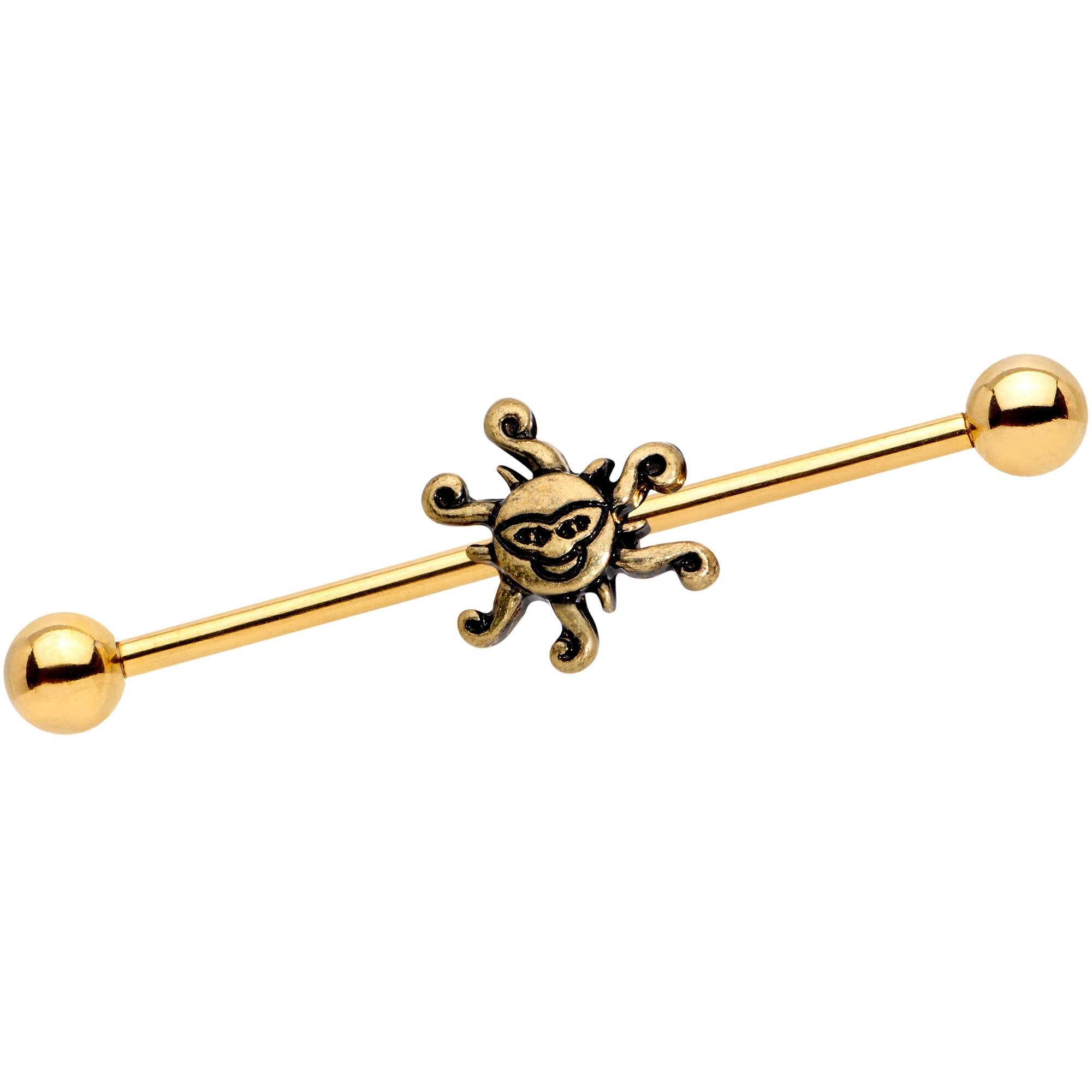 BodyCandy 14G Gold Tone Summer Sunshine Industrial Barbell 38mm — main product shot
