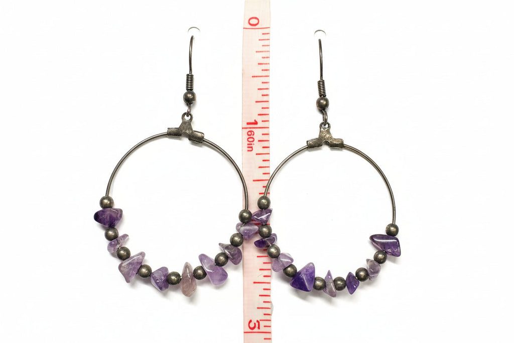 Just Neat Stuff Amethyst hoop drops — detail close-up