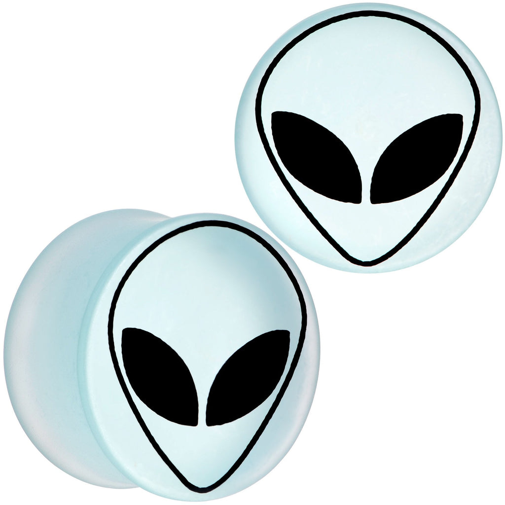 BodyCandy White Matte Glass Alien Head Double Flare Plug Set 6mm to 30mm — texture detail