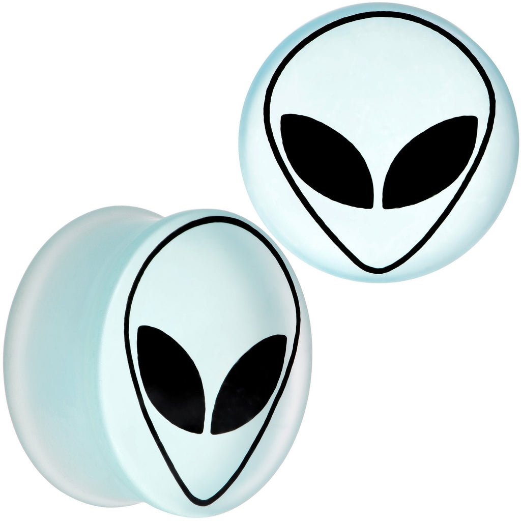 BodyCandy White Matte Glass Alien Head Double Flare Plug Set 6mm to 30mm — main product shot