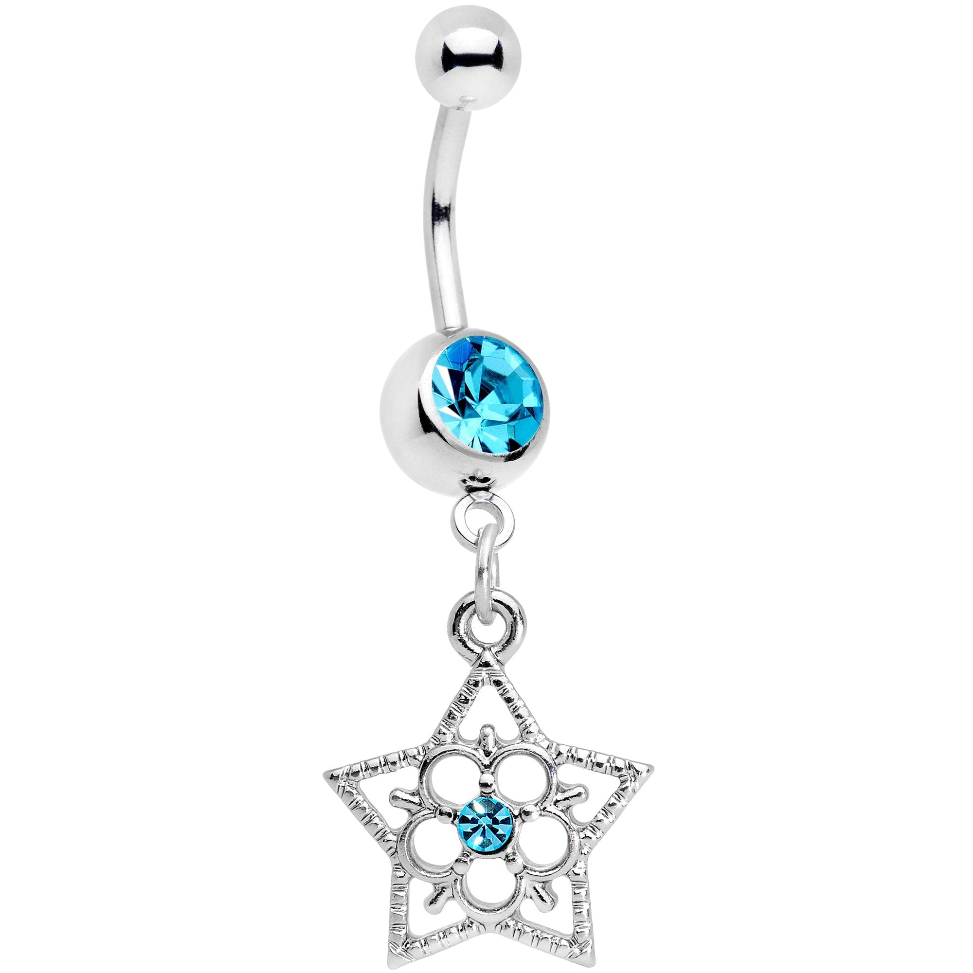 BodyCandy Blue Gem Secret Star Flower Dangle Belly Ring — main product shot
