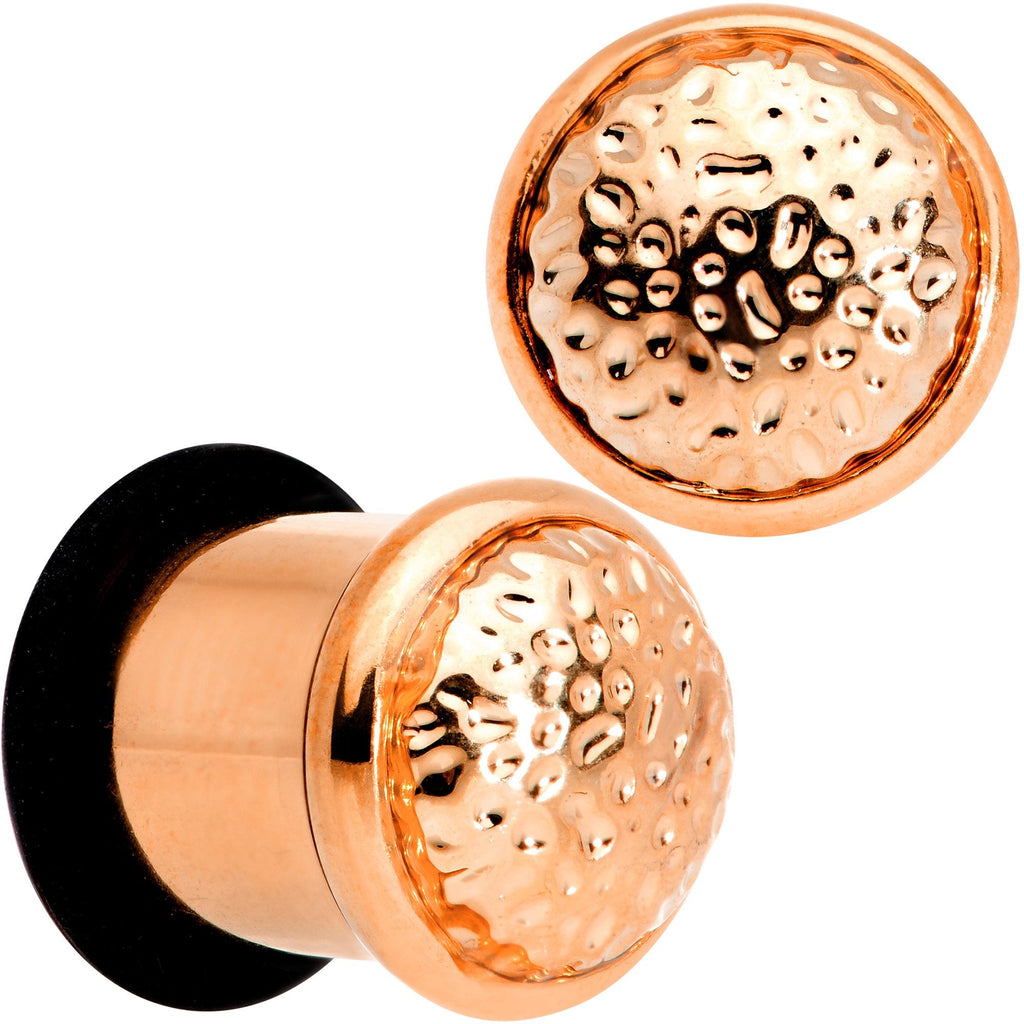 BodyCandy Rose Gold Tone Hammered Finish Single Flare Plug Set 6mm to 16mm Sizes — main product shot