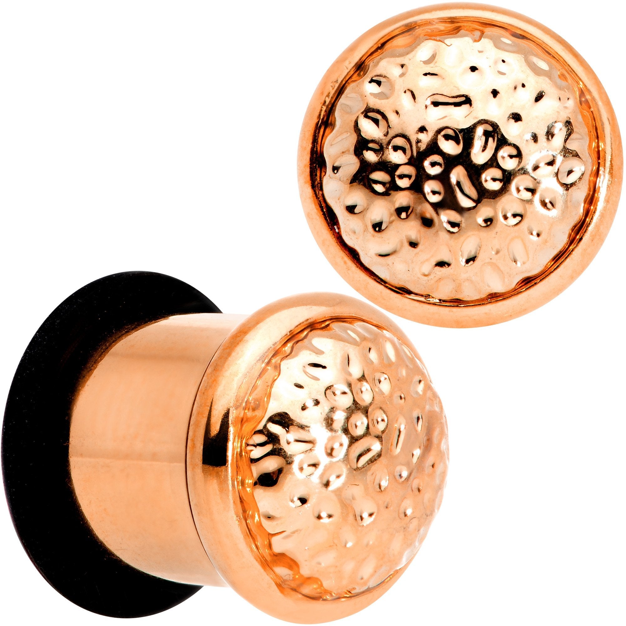 BodyCandy Rose Gold Tone Hammered Finish Single Flare Plug Set 6mm to 16mm Sizes — main product shot