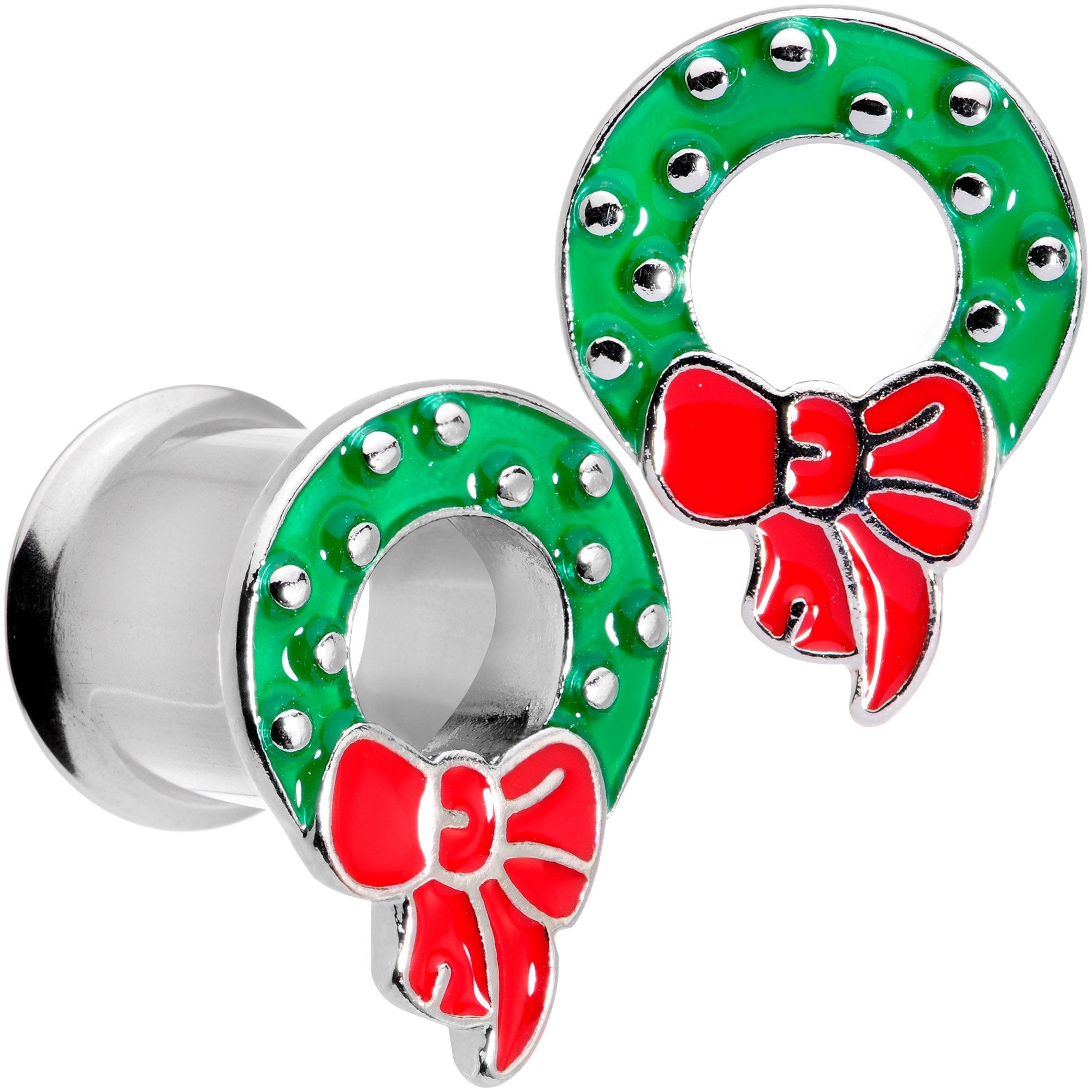BodyCandy Christmas Wreath Double Flare Tunnel Plug Set 2G to 1 Inch — alternate view