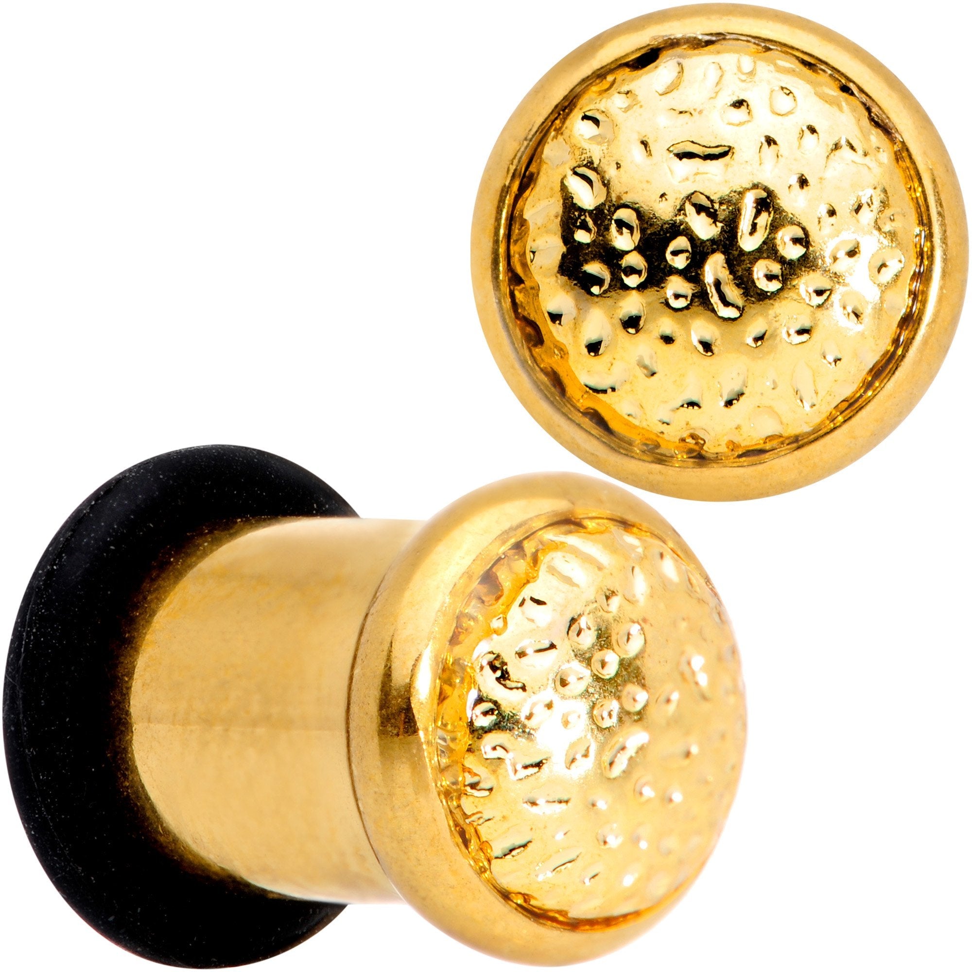 BodyCandy Gold Tone Hammered Finish Single Flare Plug Set 6mm to 16mm Sizes — packaging or label