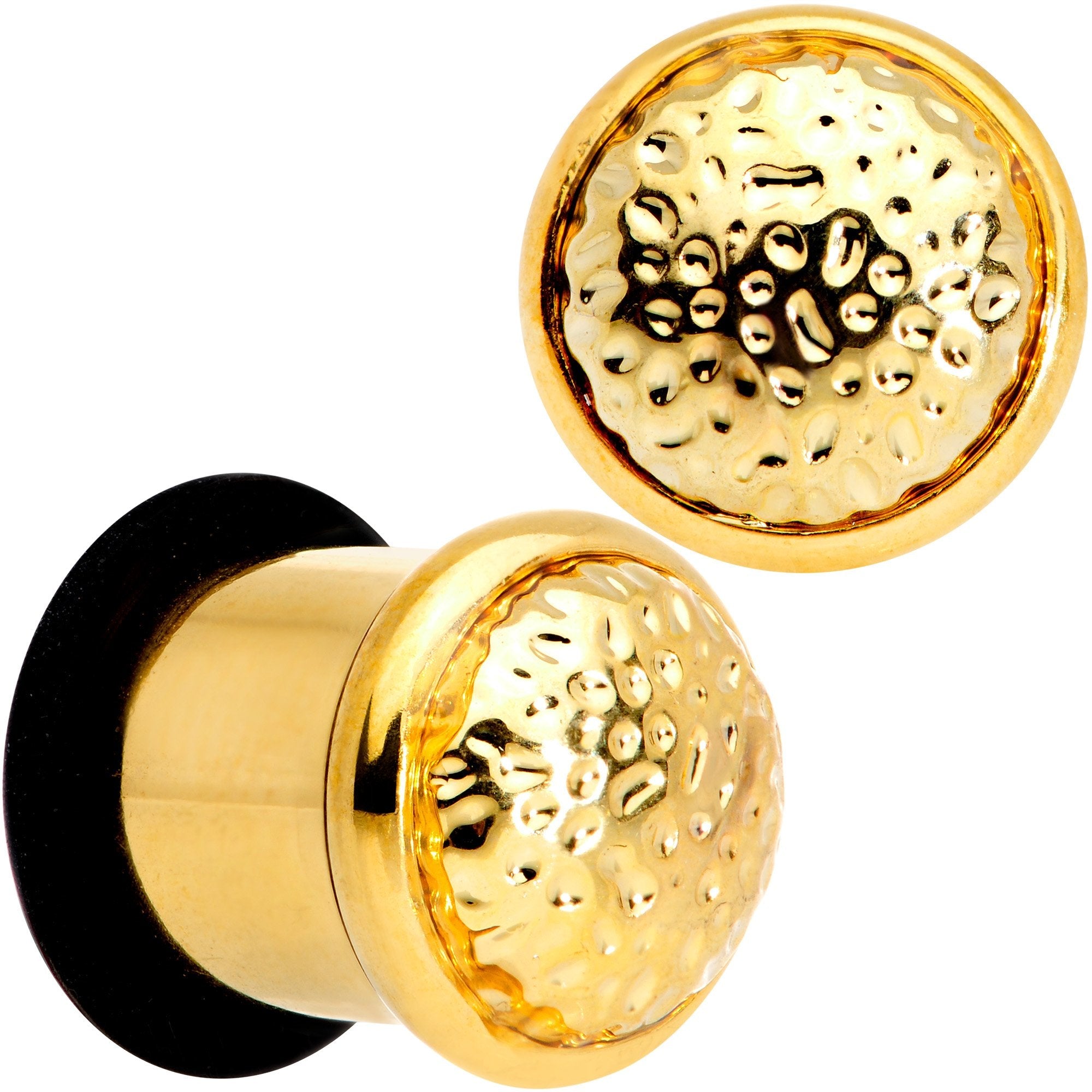 BodyCandy Gold Tone Hammered Finish Single Flare Plug Set 6mm to 16mm Sizes — scale reference