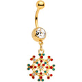 BodyCandy Red Green Gem Gold Tone Winter Blizzard Dangle Belly Ring — main product shot