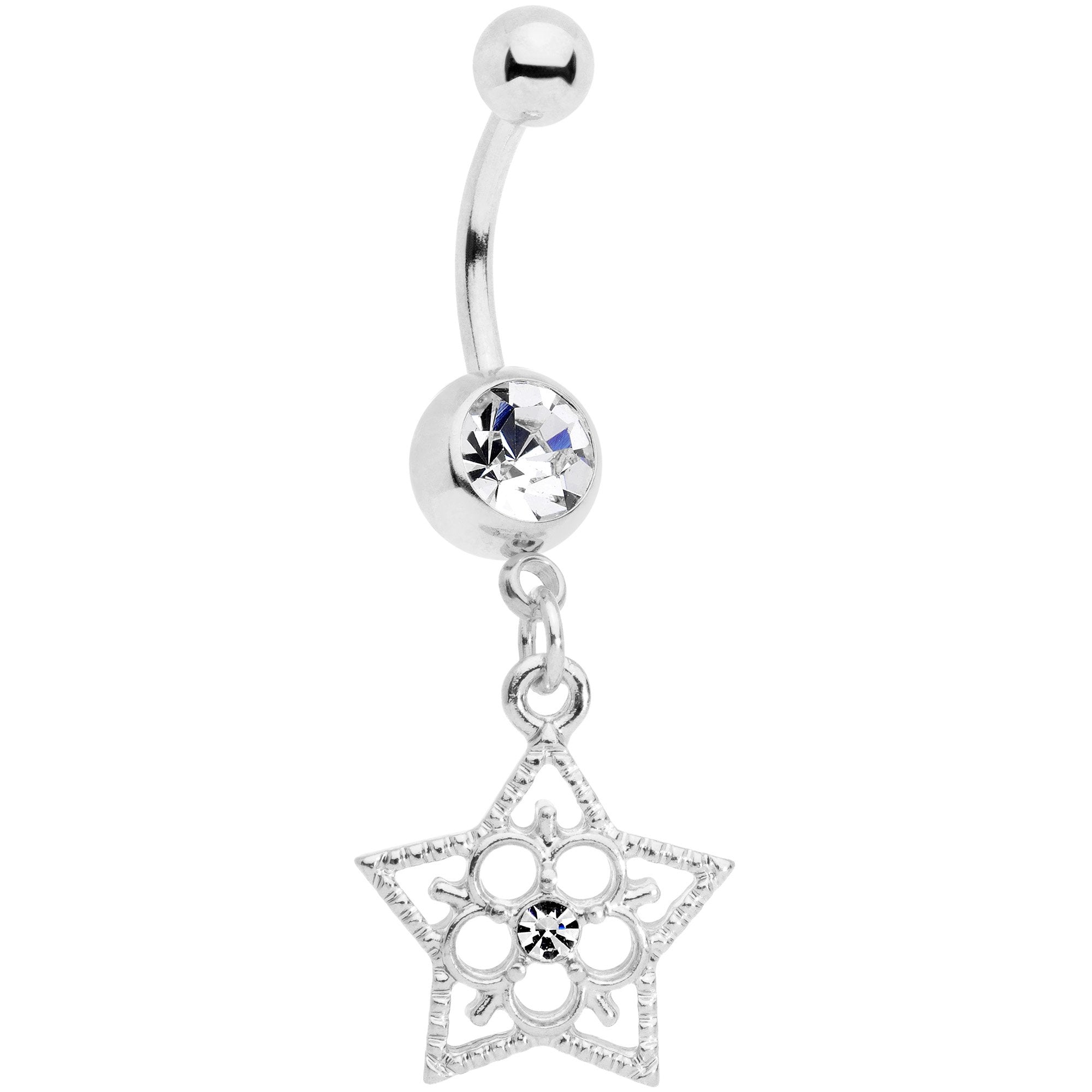 BodyCandy Clear Gem Star and Snow Flower Dangle Belly Ring — main product shot