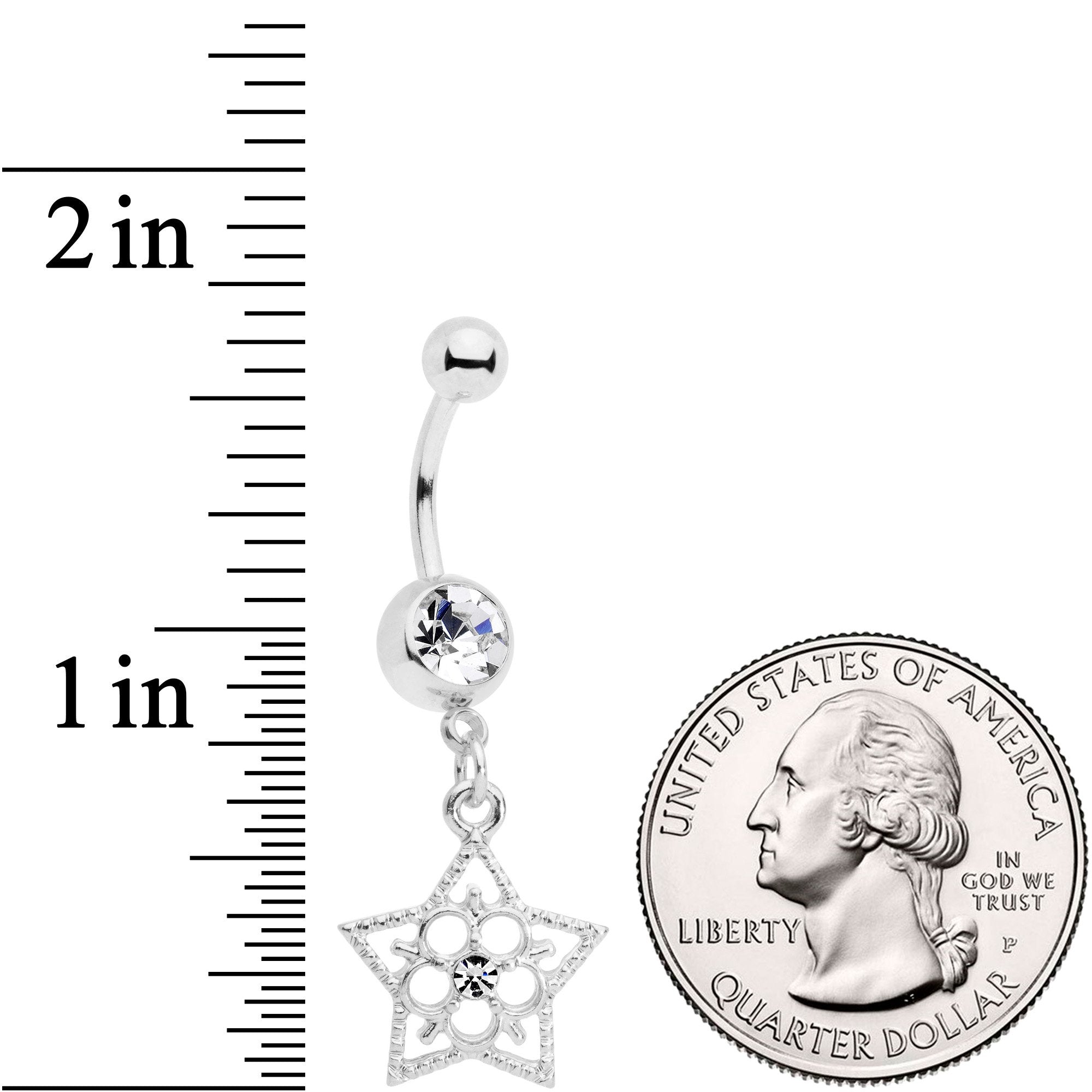 BodyCandy Clear Gem Star and Snow Flower Dangle Belly Ring — detail and construction