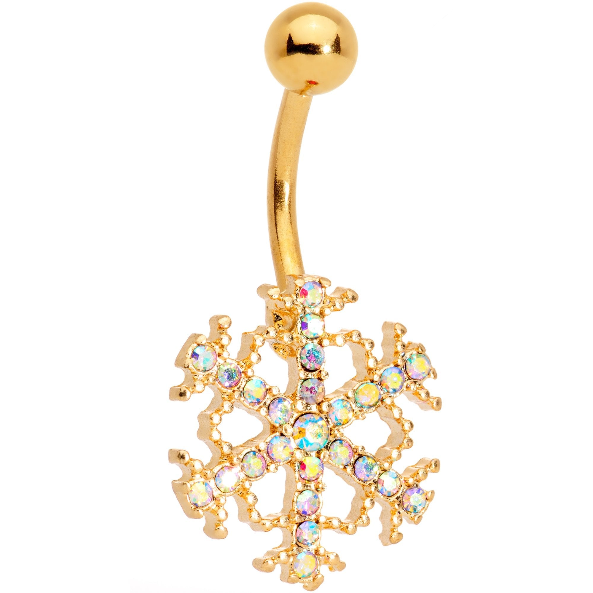 BodyCandy Aurora Gem Gold Tone Splashy Snowflake Belly Ring — main product shot