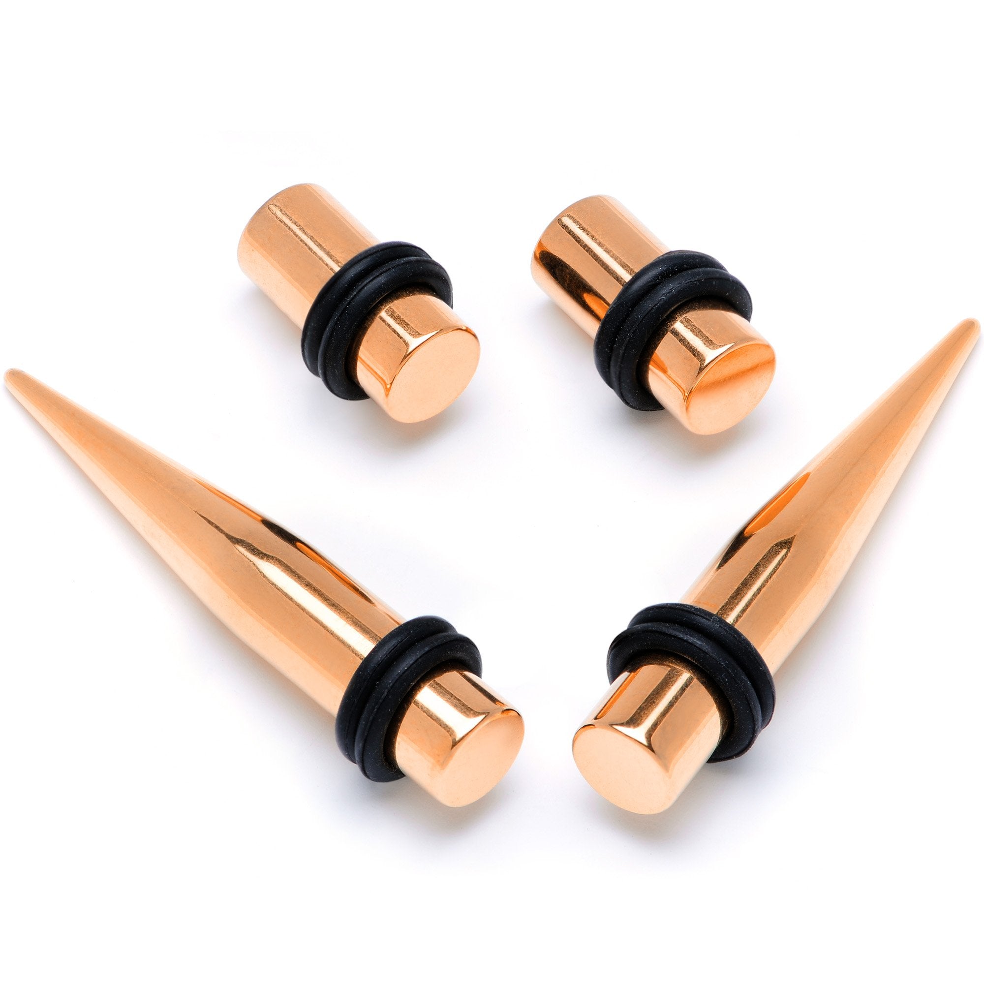 BodyCandy Rose Gold Tone PVD Straight Plug and Taper Set Sizes 5mm to 10mm — scale reference