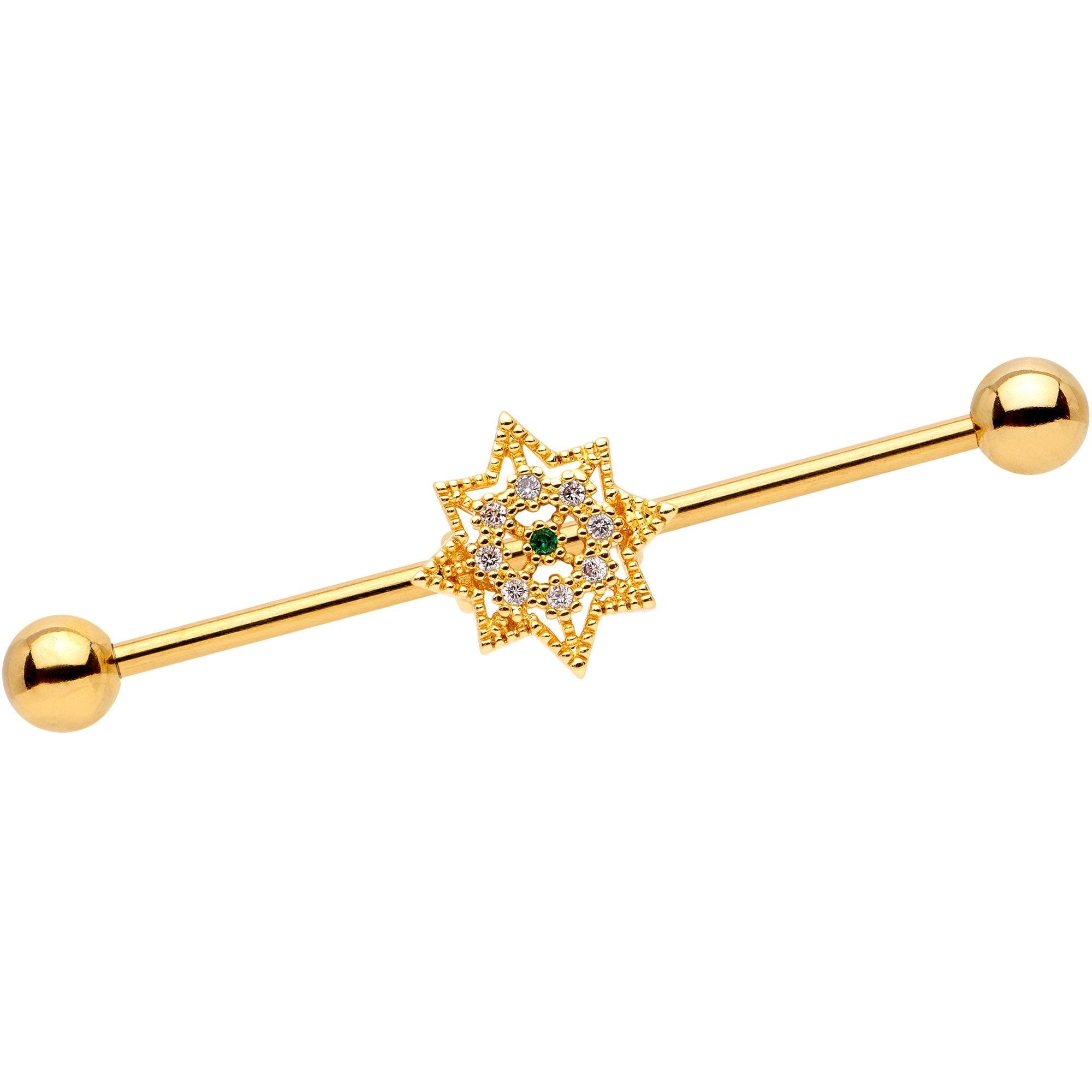 BodyCandy 14G Clear CZ Gold Tone Elegant Industrial Barbell 38mm — main product shot