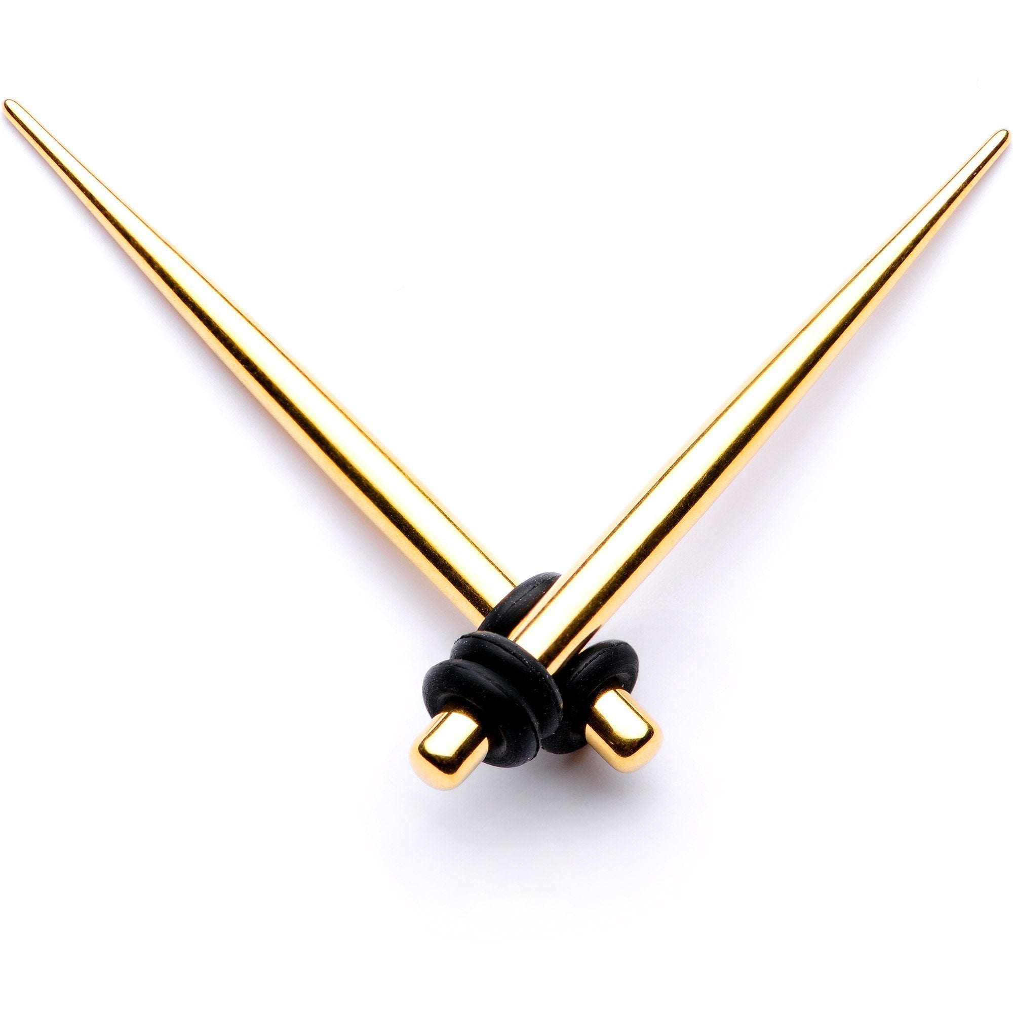 BodyCandy Gold Tone Anodized Straight Taper Set Available in Sizes  12G to 00G — scale reference