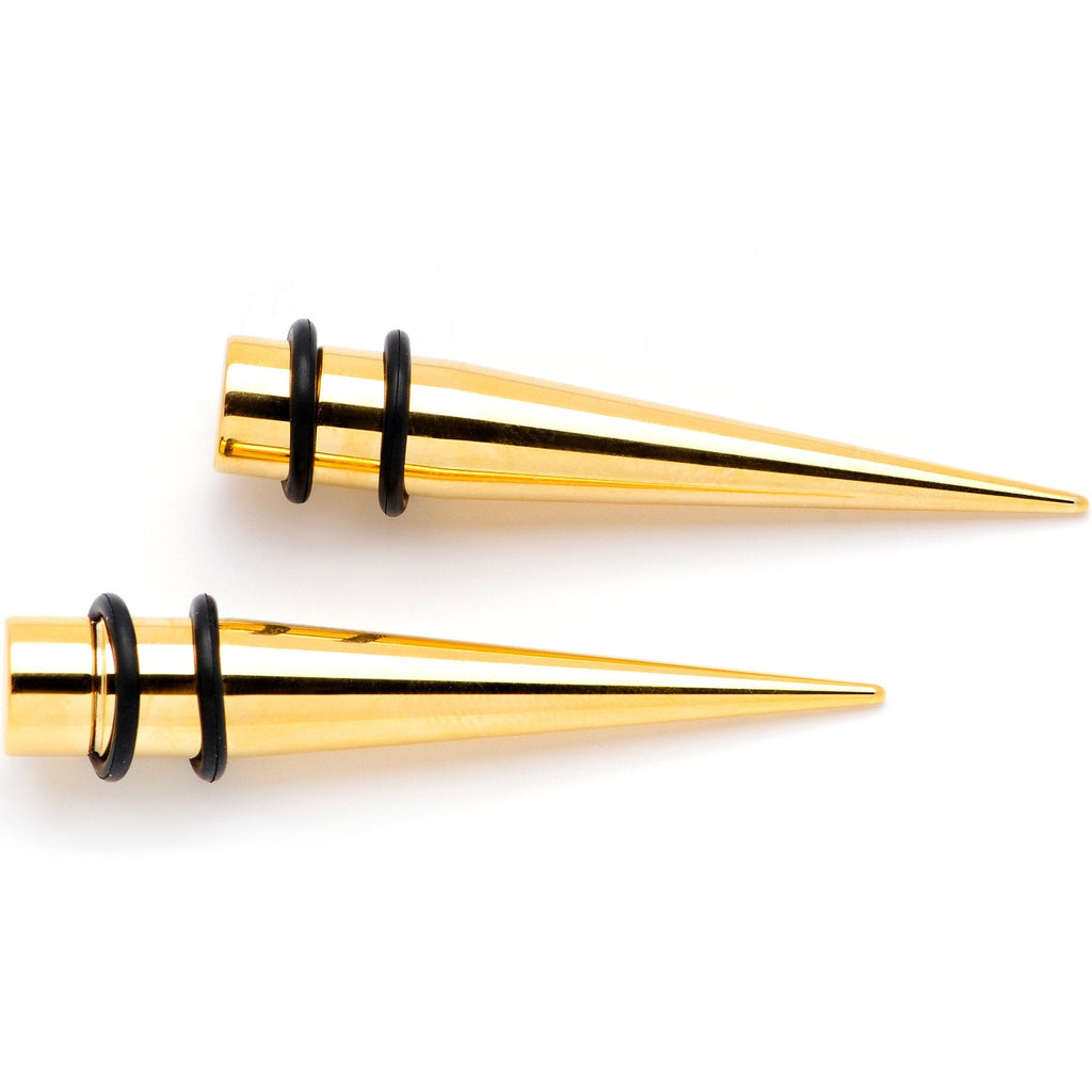 BodyCandy Gold Tone Anodized Straight Taper Set Available in Sizes  12G to 00G — detail and construction