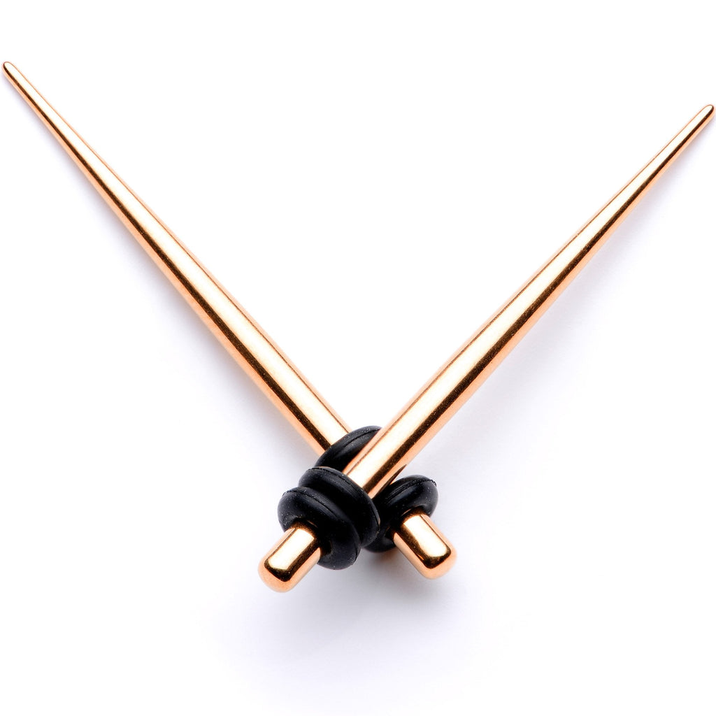 BodyCandy Rose Gold Tone Anodized Straight Taper Set Available in Sizes  14G to 00G — scale reference