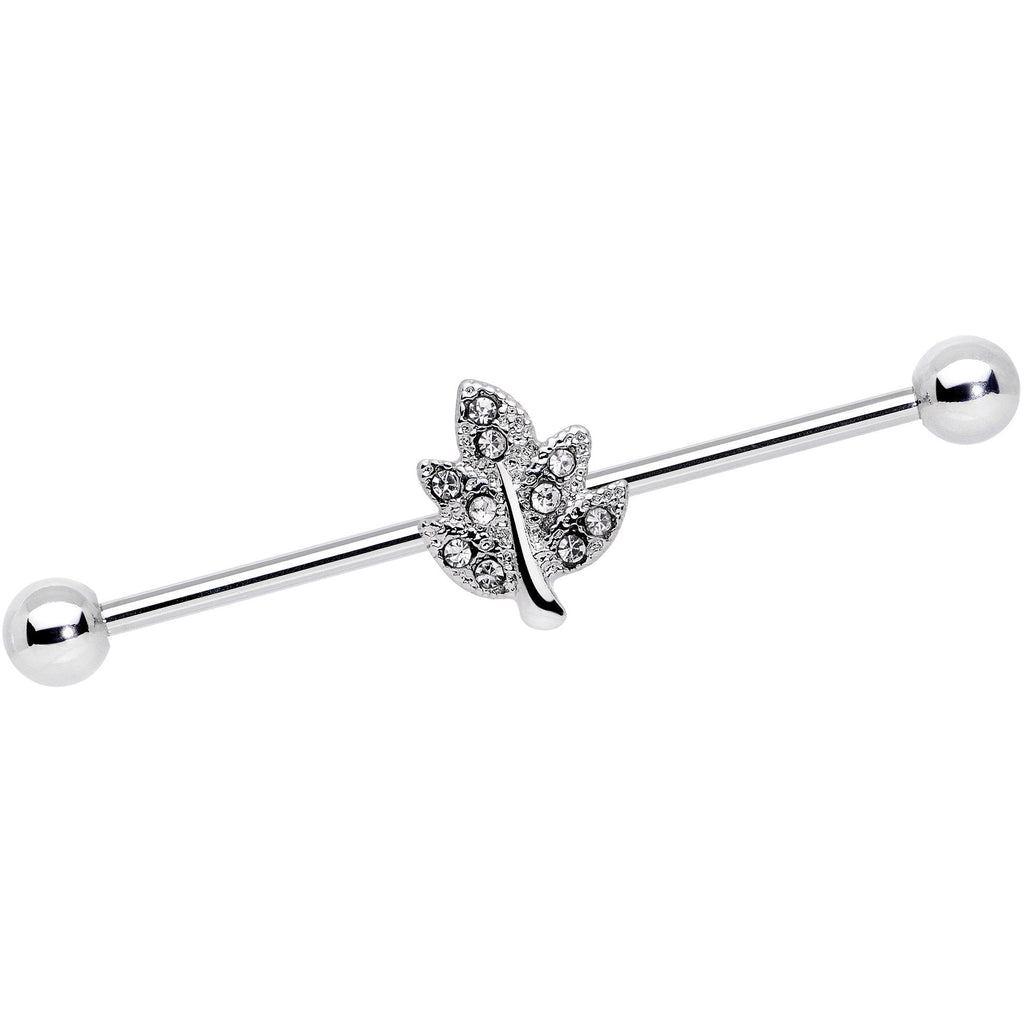 BodyCandy 14G Clear Gem Maple Leaf Industrial Barbell 38mm — main product shot
