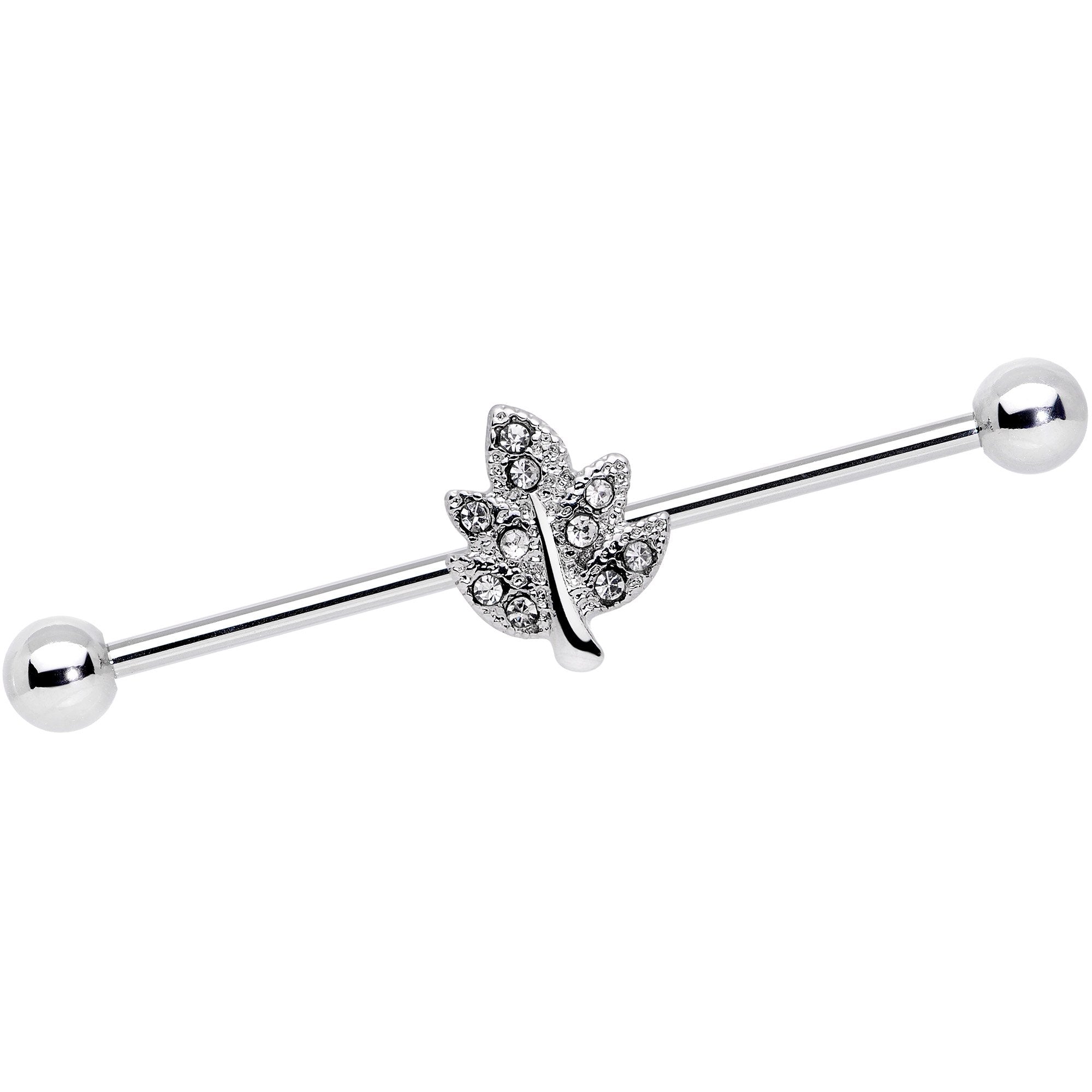 BodyCandy 14G Clear Gem Maple Leaf Industrial Barbell 38mm — main product shot