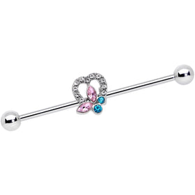 14G Pink Blue Butterfly Heart Industrial Barbell 38mm