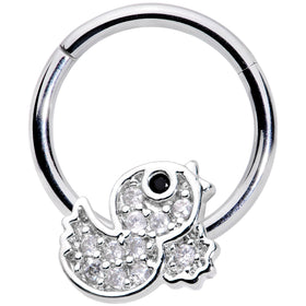 16G 5/16 Clear Black CZ Gem Ducky Hinged Segment Ring
