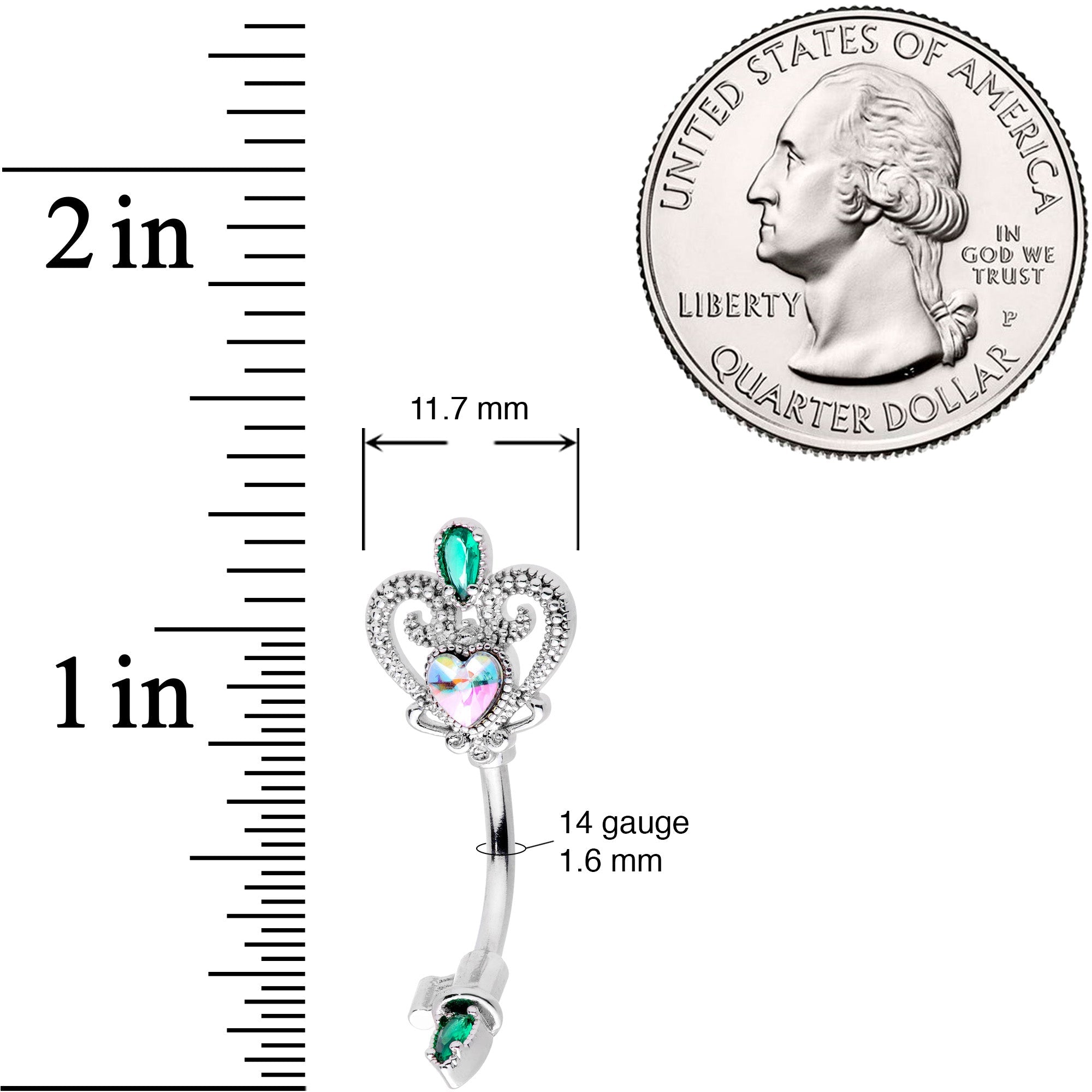 BodyCandy Green Aurora Gem Queens Key Double Mount Belly Ring — lifestyle context