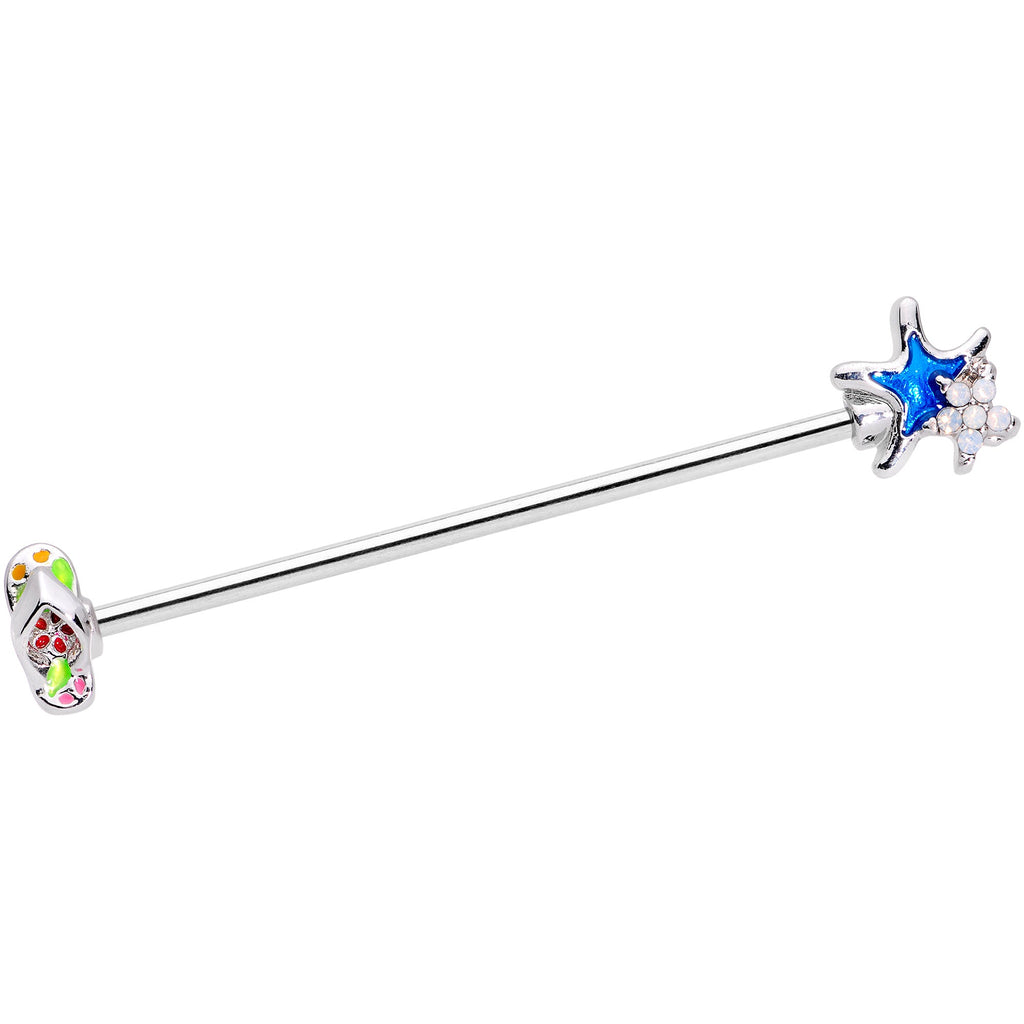 BodyCandy 14G White Faux Opal Beach Sandal Starfish Industrial Barbell 38mm — main product shot