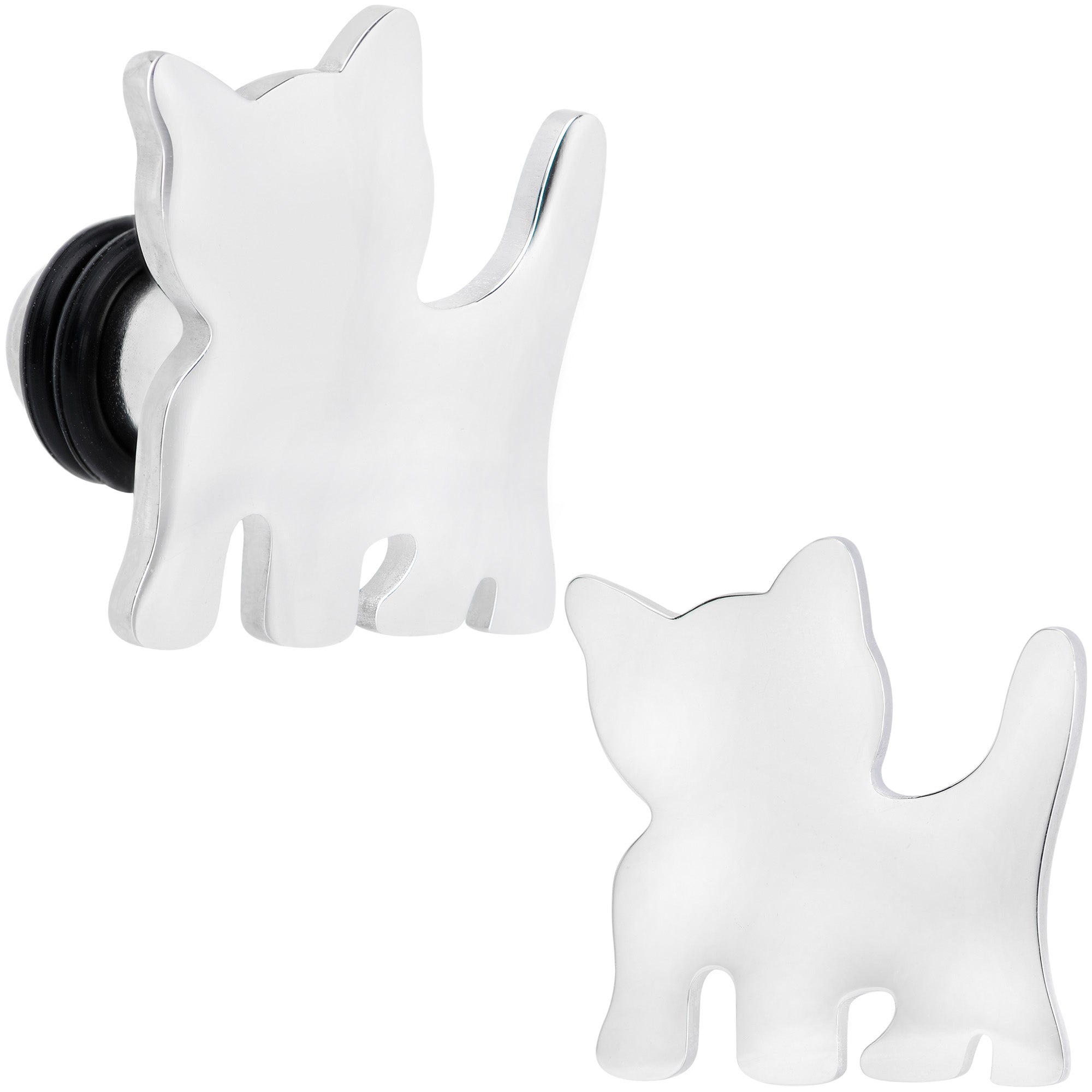 BodyCandy Steel Cat Lover Kitty Cat Single Flare Plug Set 14G to 0G — detail close-up